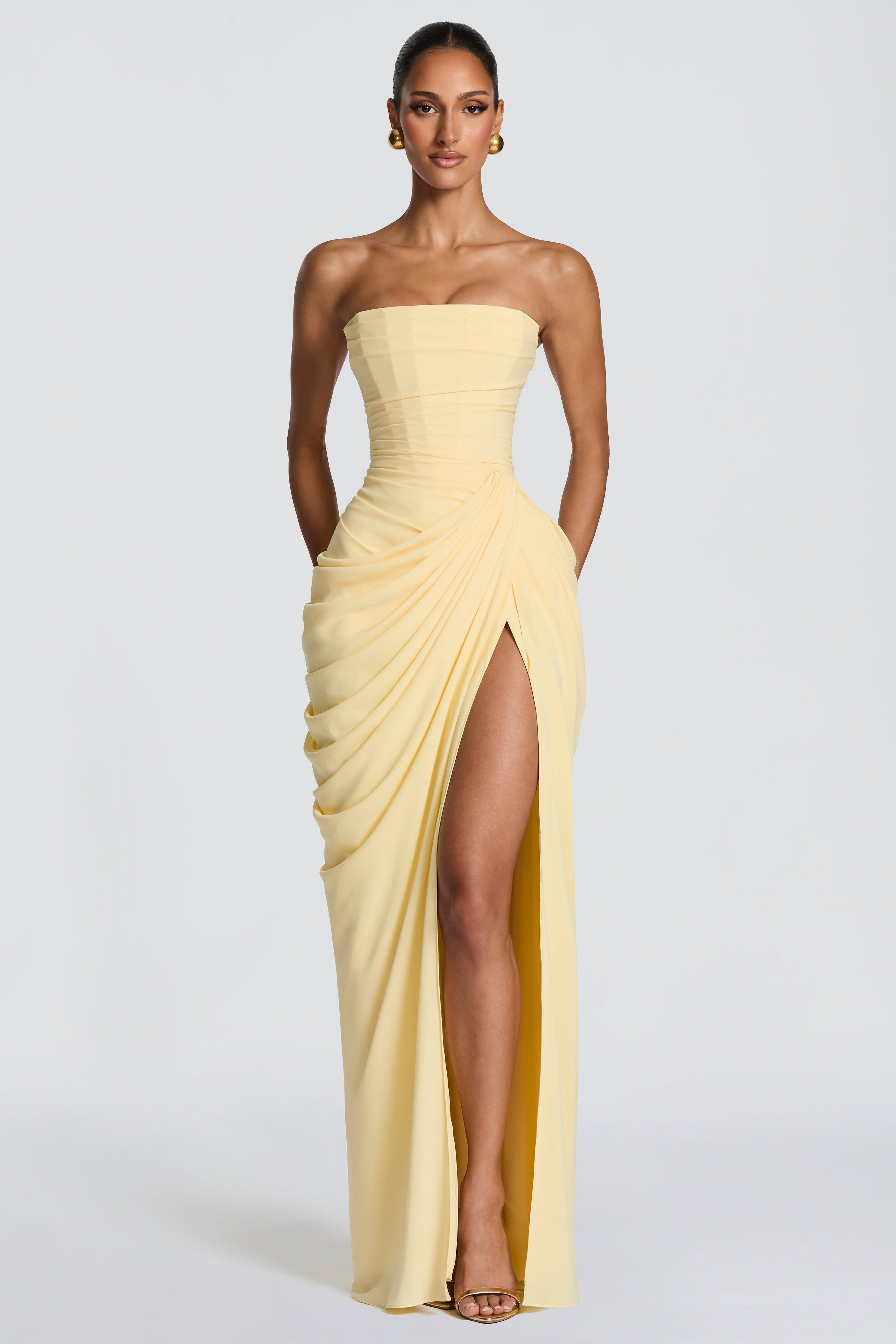 Odette | Strapless Gathered Corset Maxi Dress