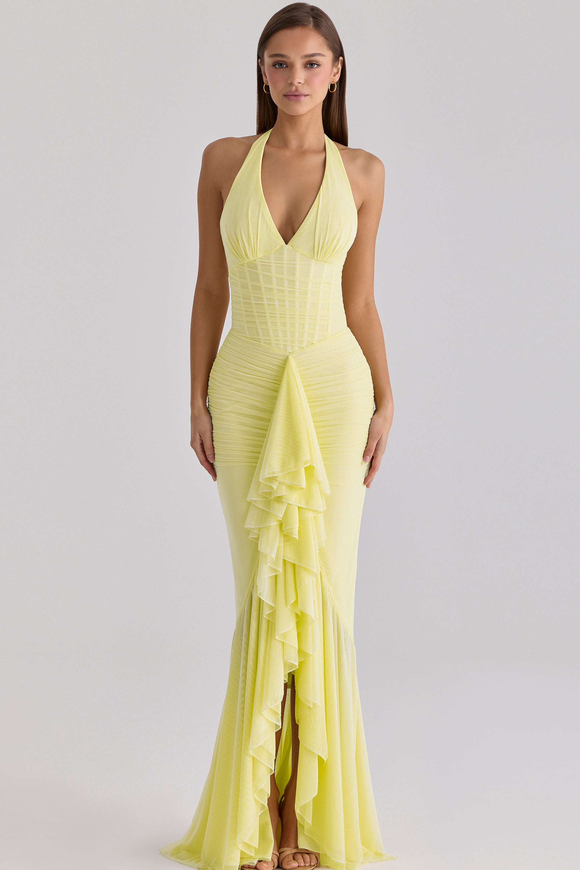 Women's Mesh Corset Frill Wedding Guest Maxi Dress