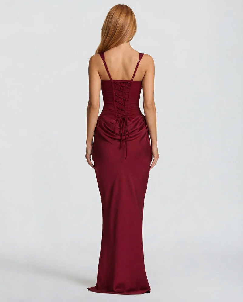 Ruby | Corset Maxi Dress with Draped Skirt