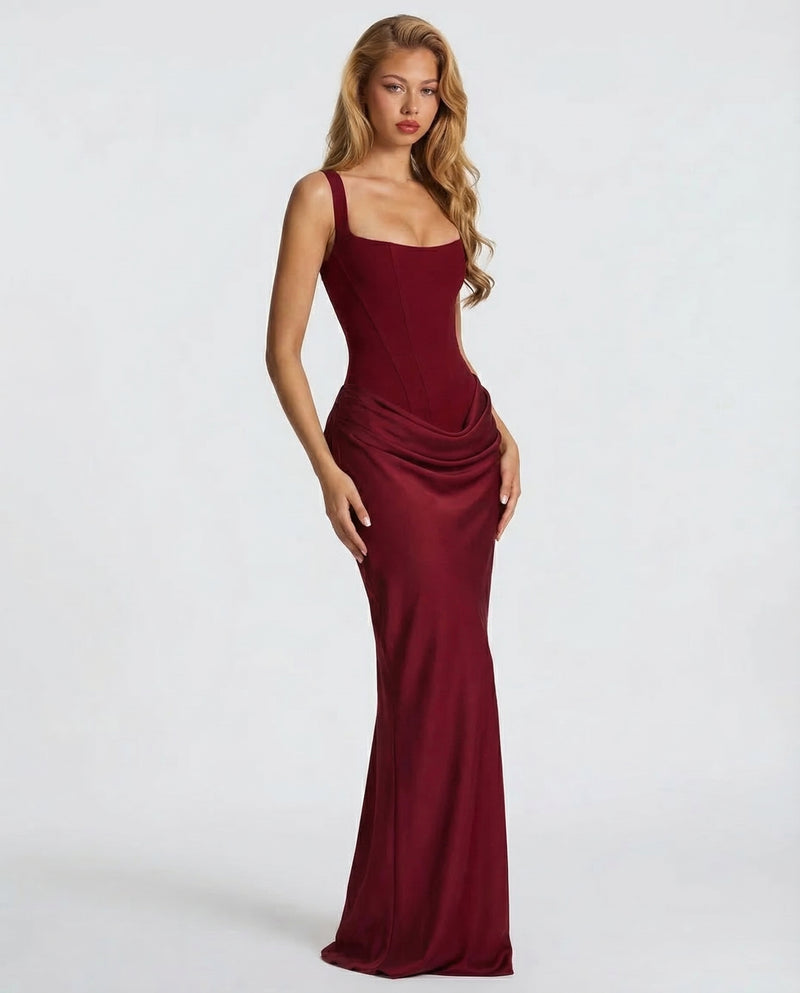Ruby | Corset Maxi Dress with Draped Skirt