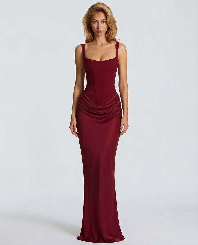 Ruby | Corset Maxi Dress with Draped Skirt