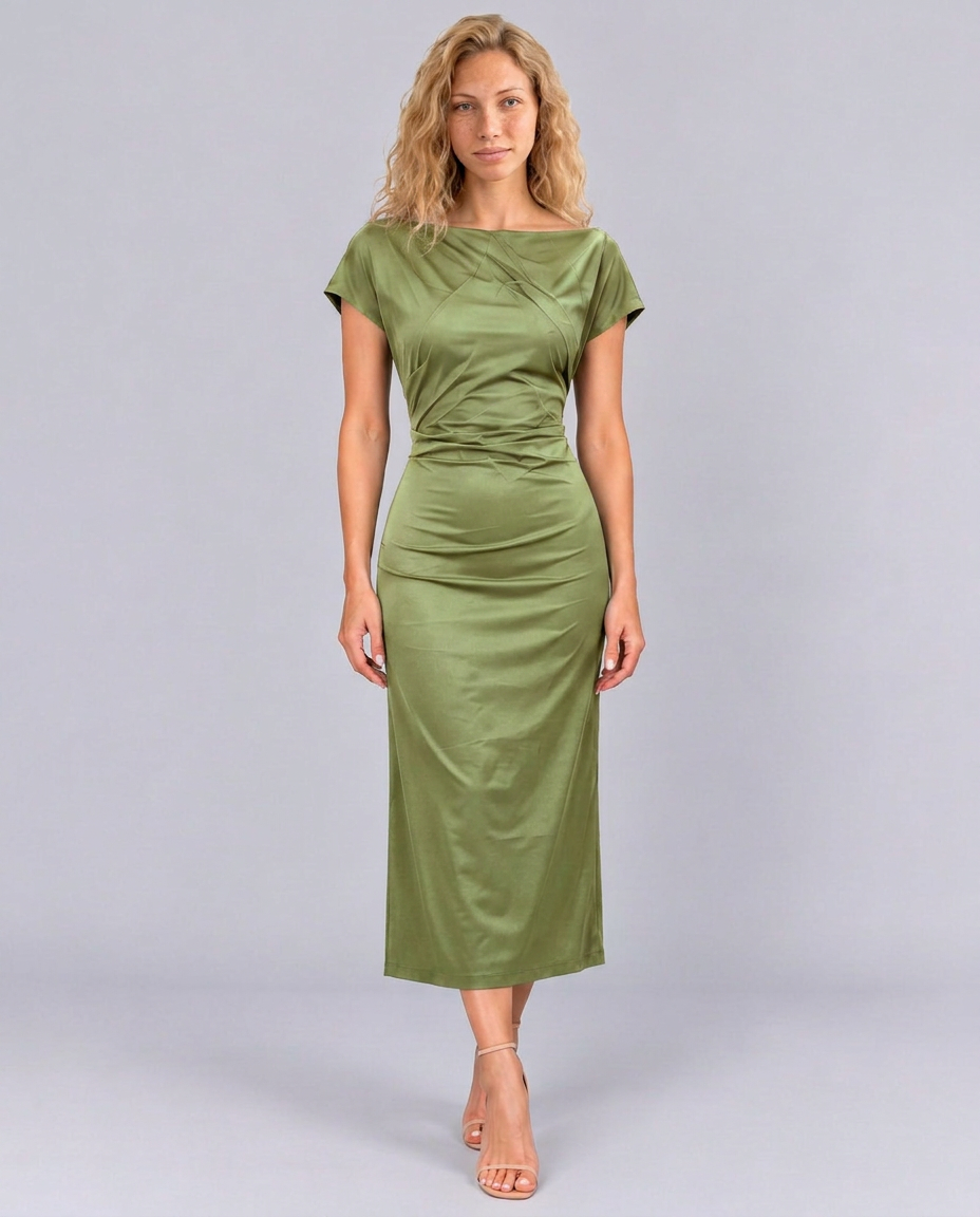 Sienna | Lace-Trim Waterfall Neck Midi Dress