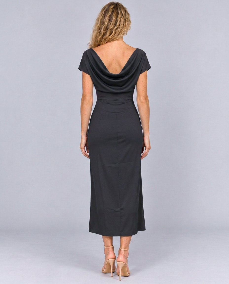Sienna | Lace-Trim Waterfall Neck Midi Dress