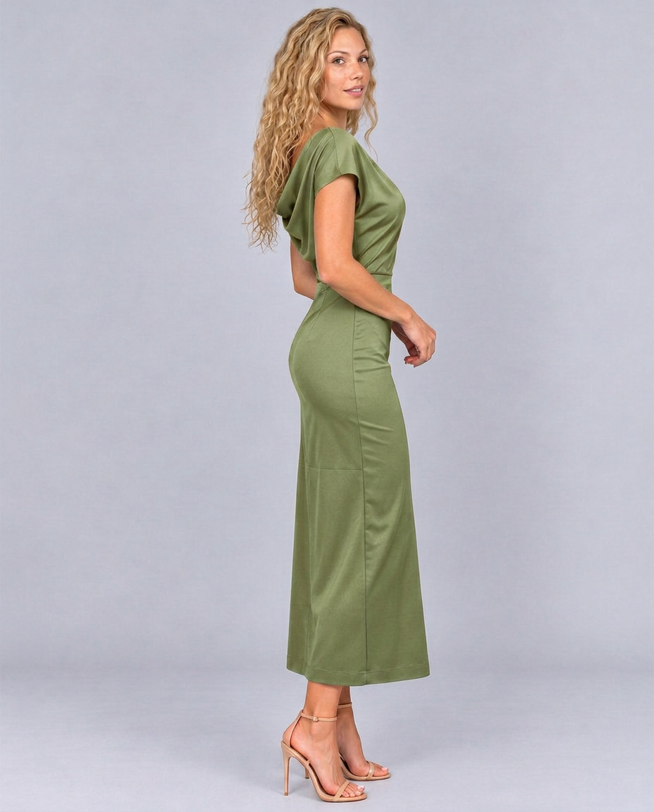 Sienna | Lace-Trim Waterfall Neck Midi Dress