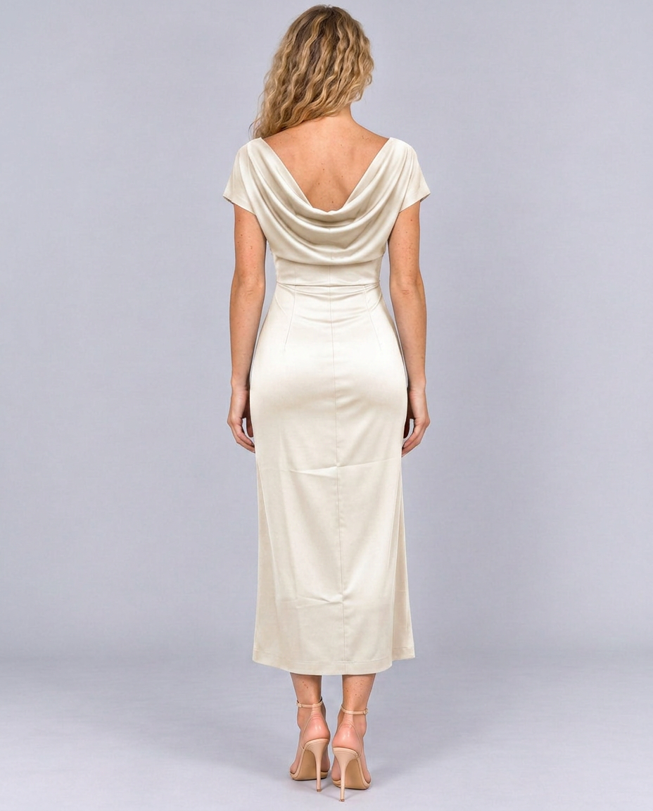 Sienna | Lace-Trim Waterfall Neck Midi Dress