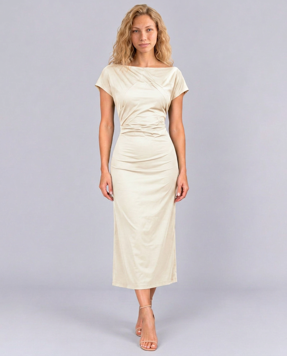 Sienna | Lace-Trim Waterfall Neck Midi Dress