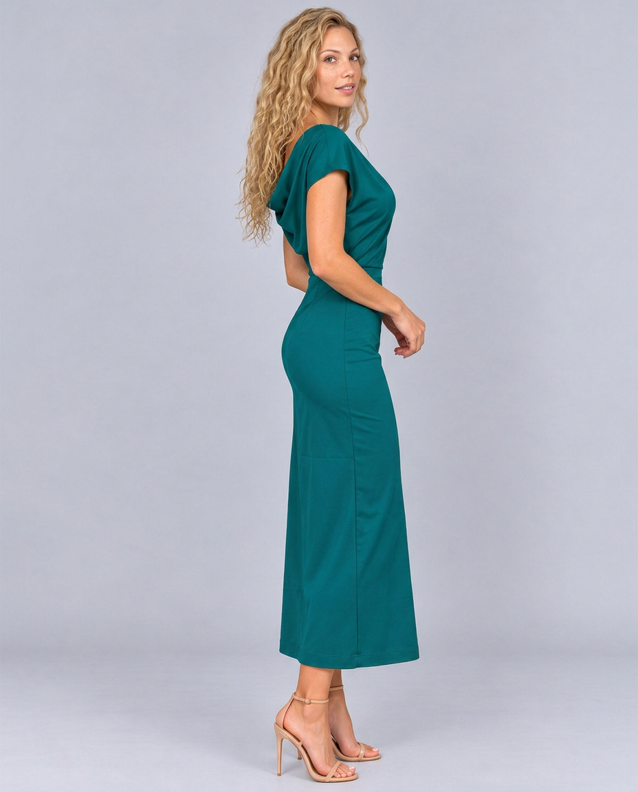 Sienna | Lace-Trim Waterfall Neck Midi Dress