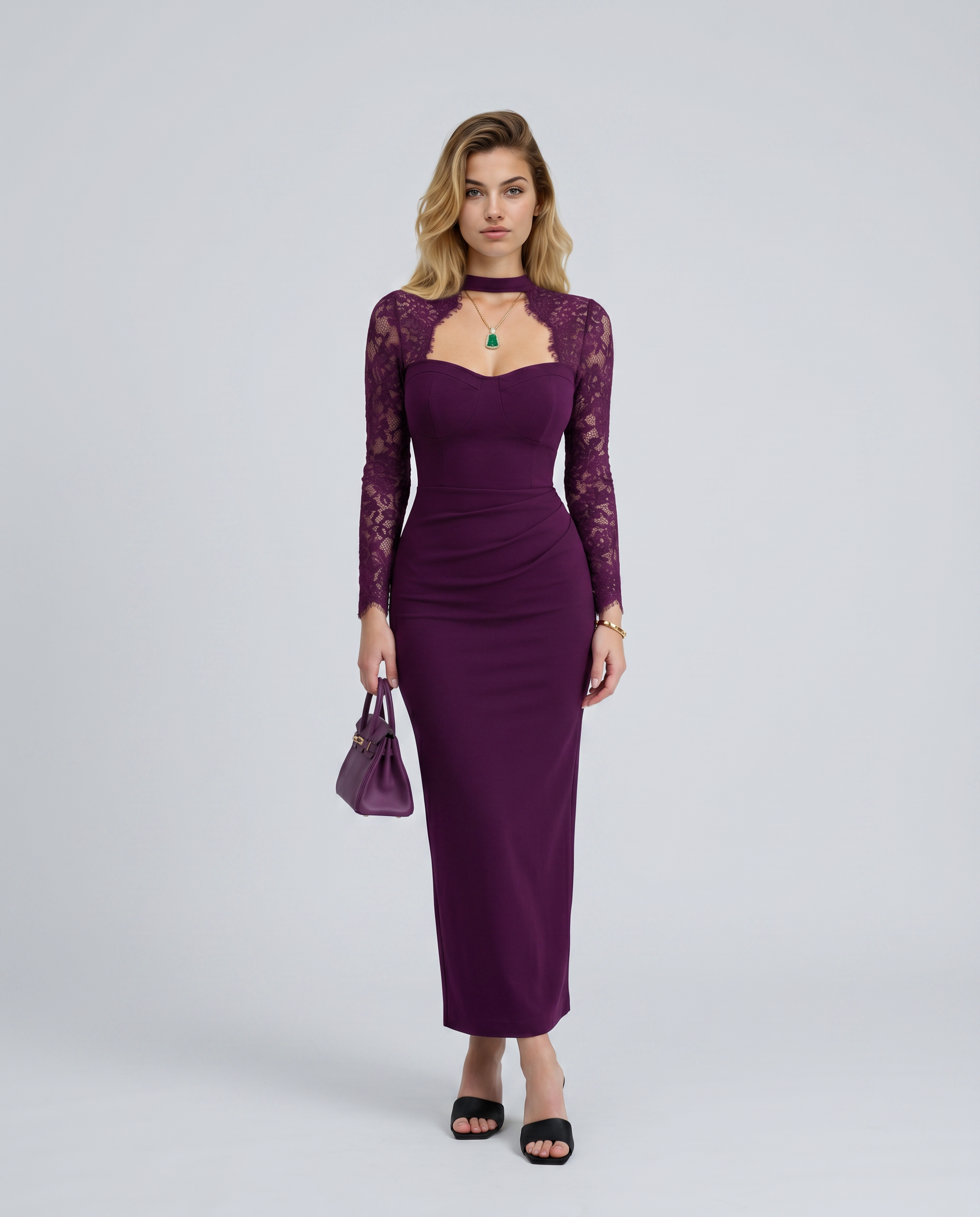 Allison | Black Lace Panel Maxi Dress
