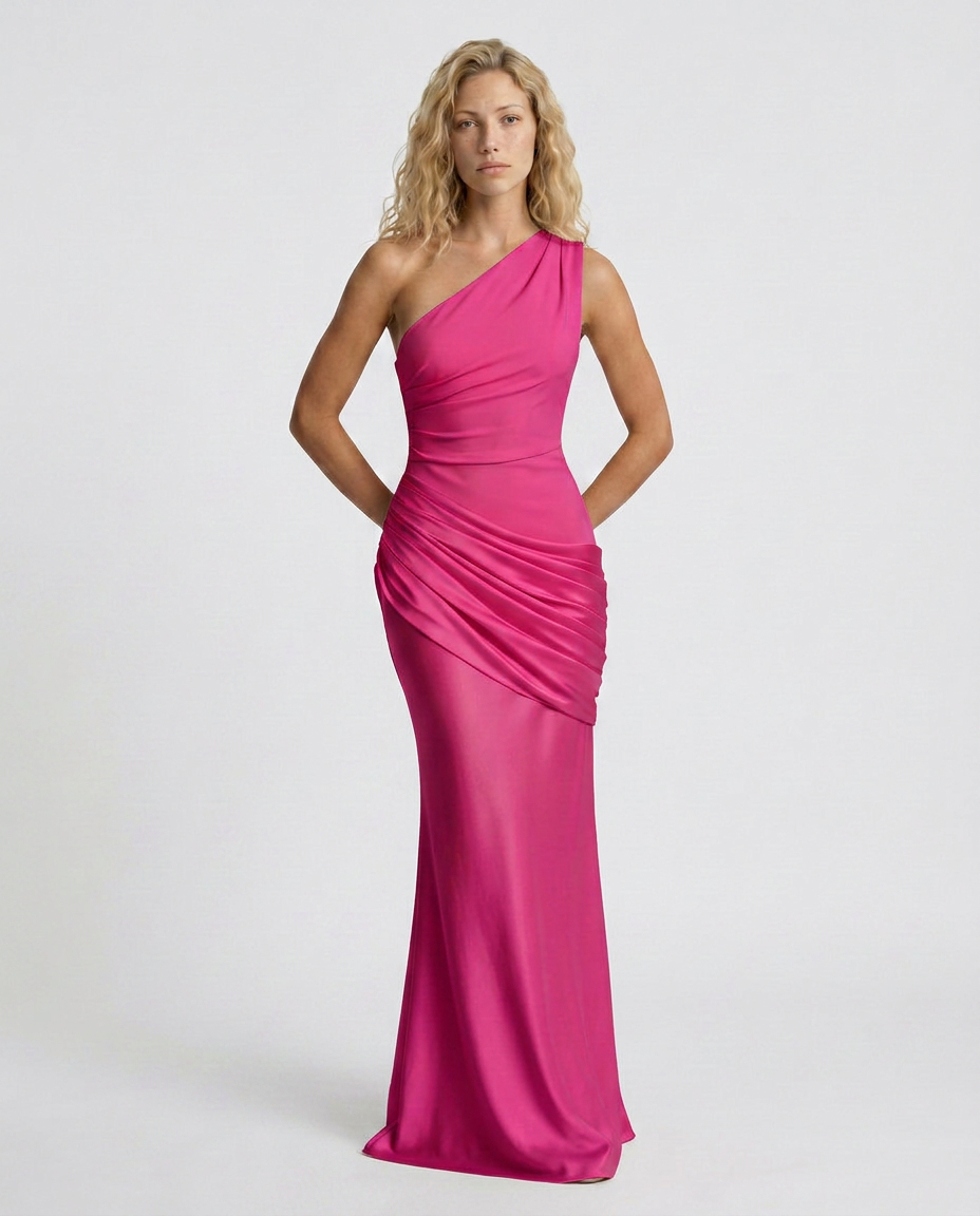Novie | One-Shoulder Draped Satin Maxi Dress
