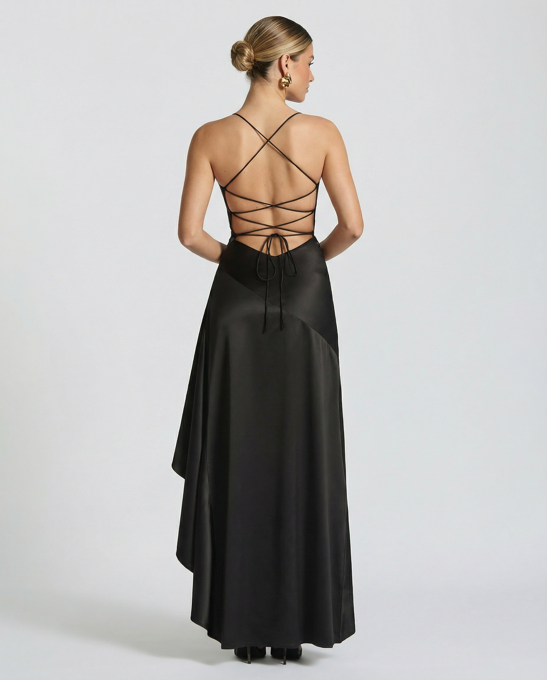 Naomi | Satin Maxi Dress with Lace-Up Back