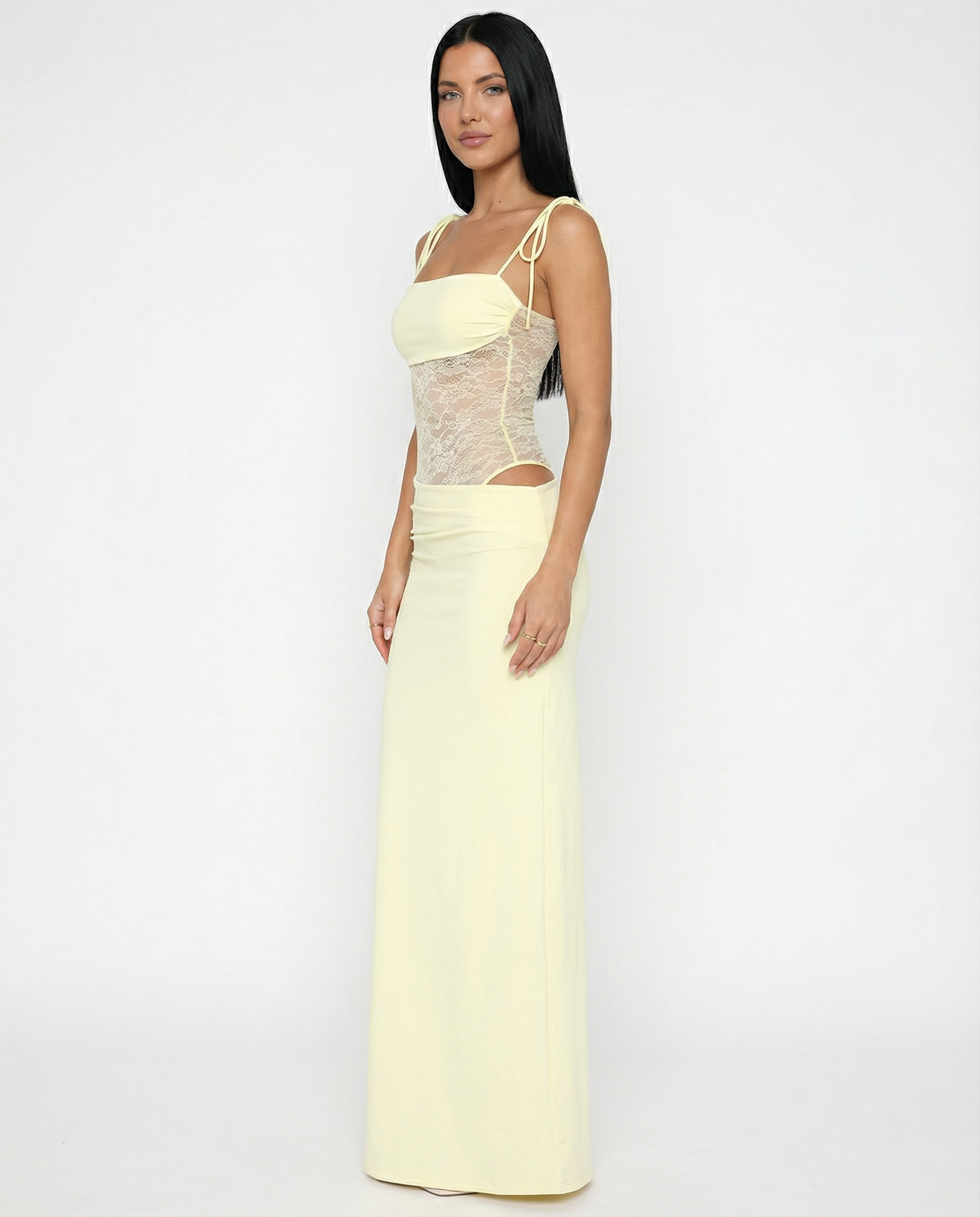 Leah | Lace Panel Tie-Shoulder Maxi Dress