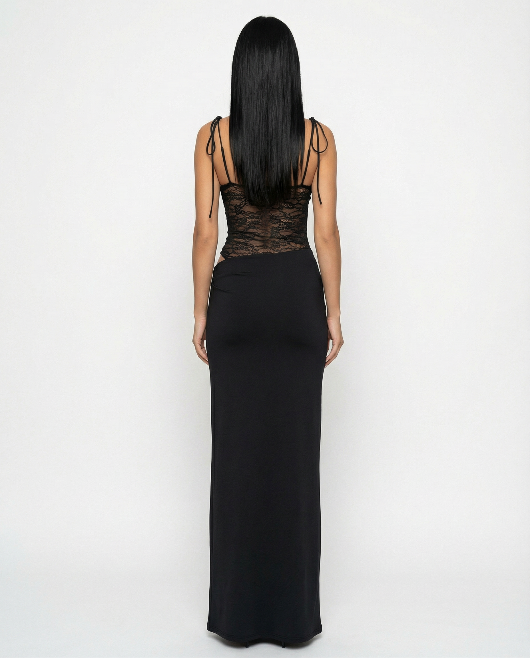Leah | Lace Panel Tie-Shoulder Maxi Dress