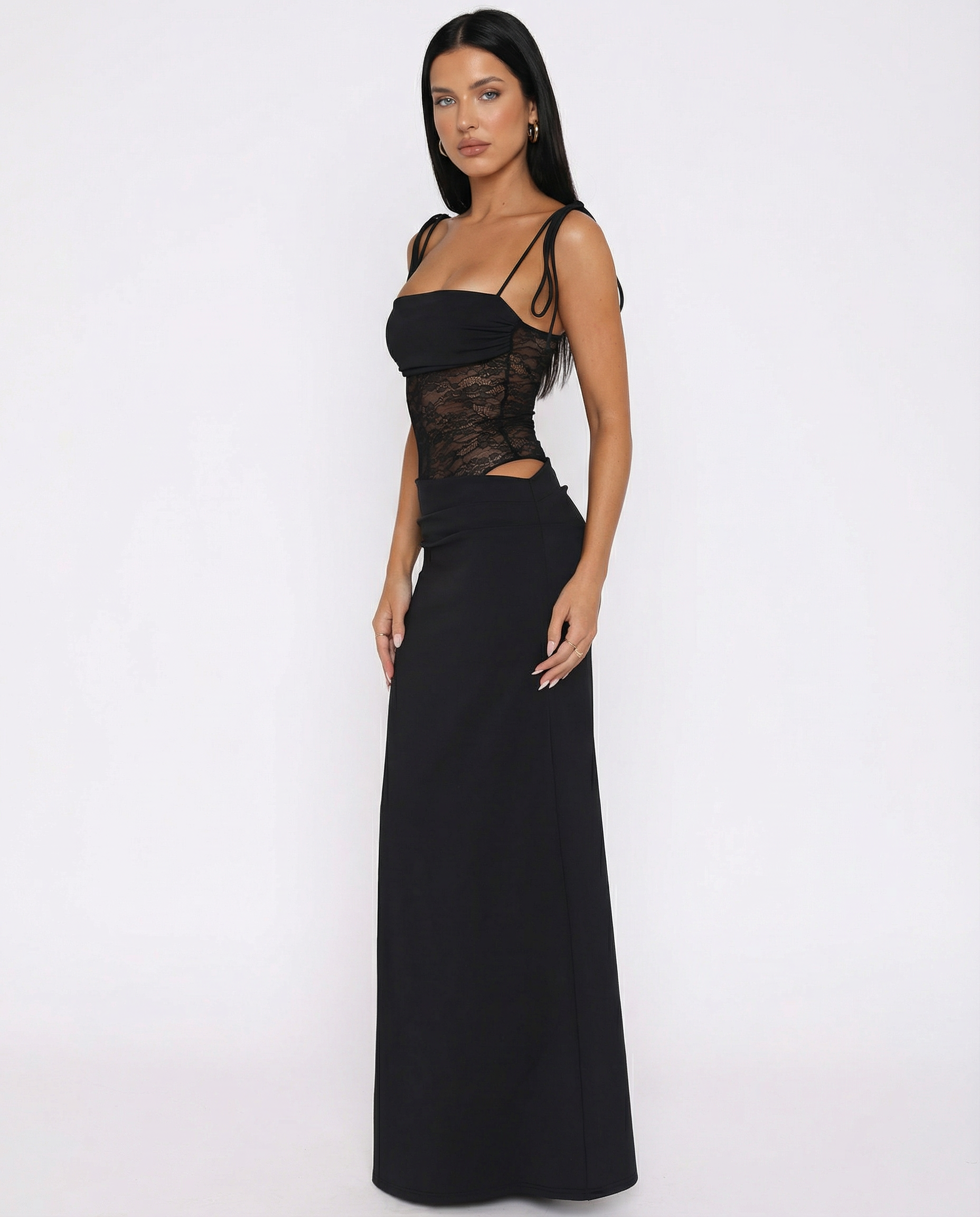 Leah | Lace Panel Tie-Shoulder Maxi Dress