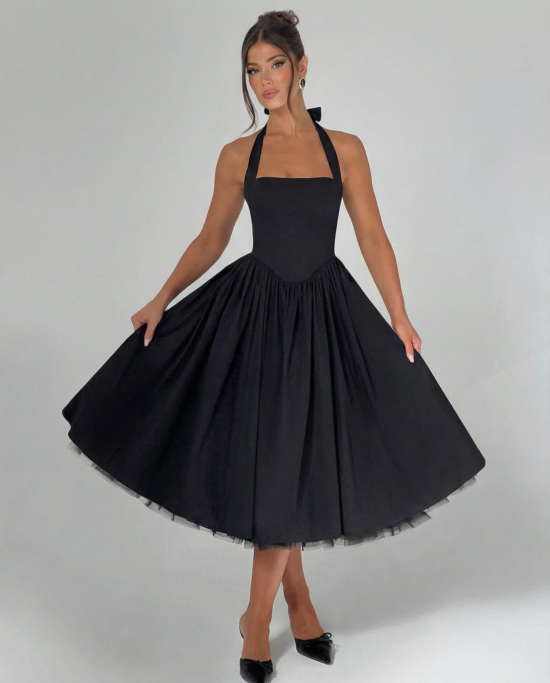 Lena | Midi Halter Neck Lace-Up Back Dress