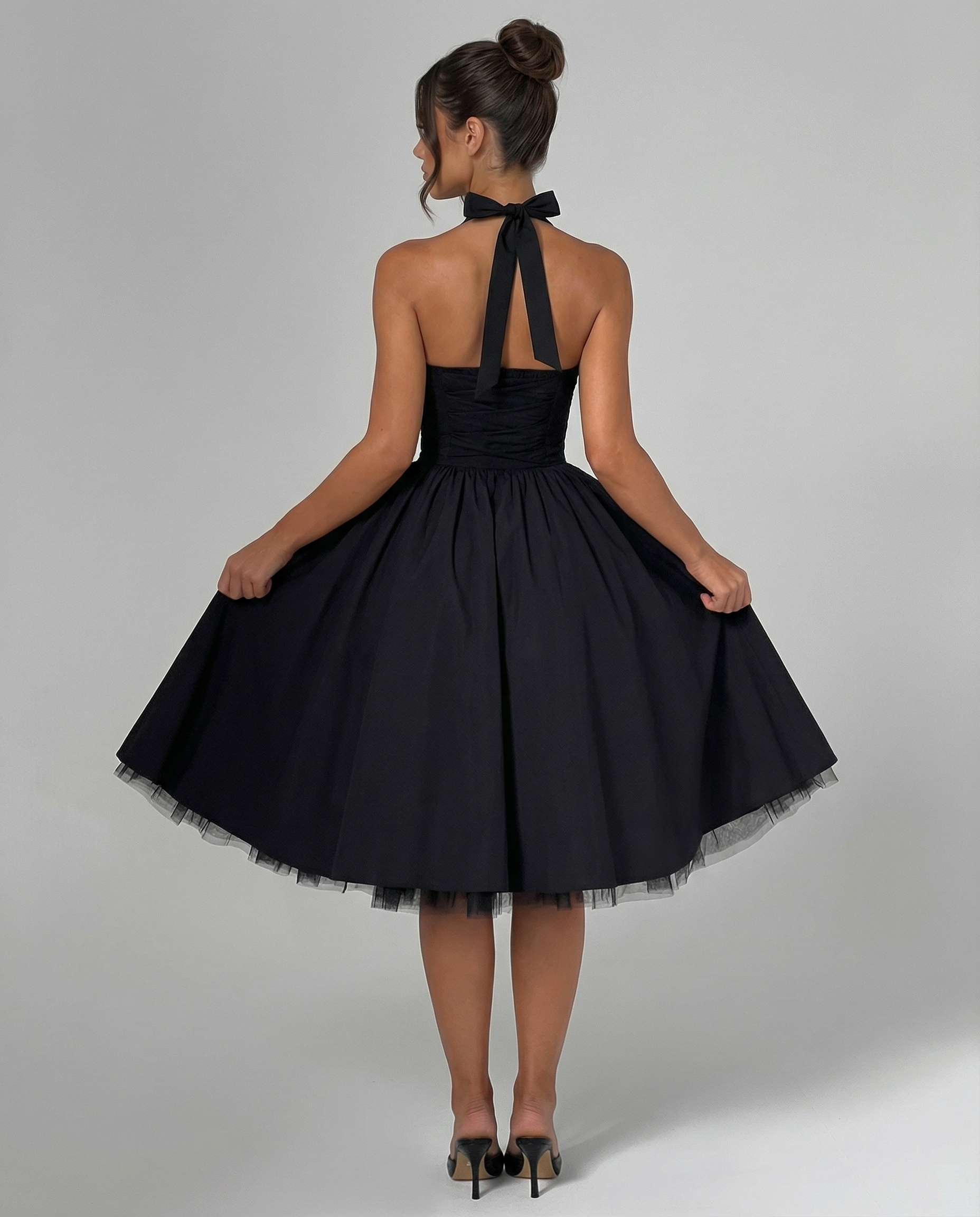 Lena | Midi Halter Neck Lace-Up Back Dress