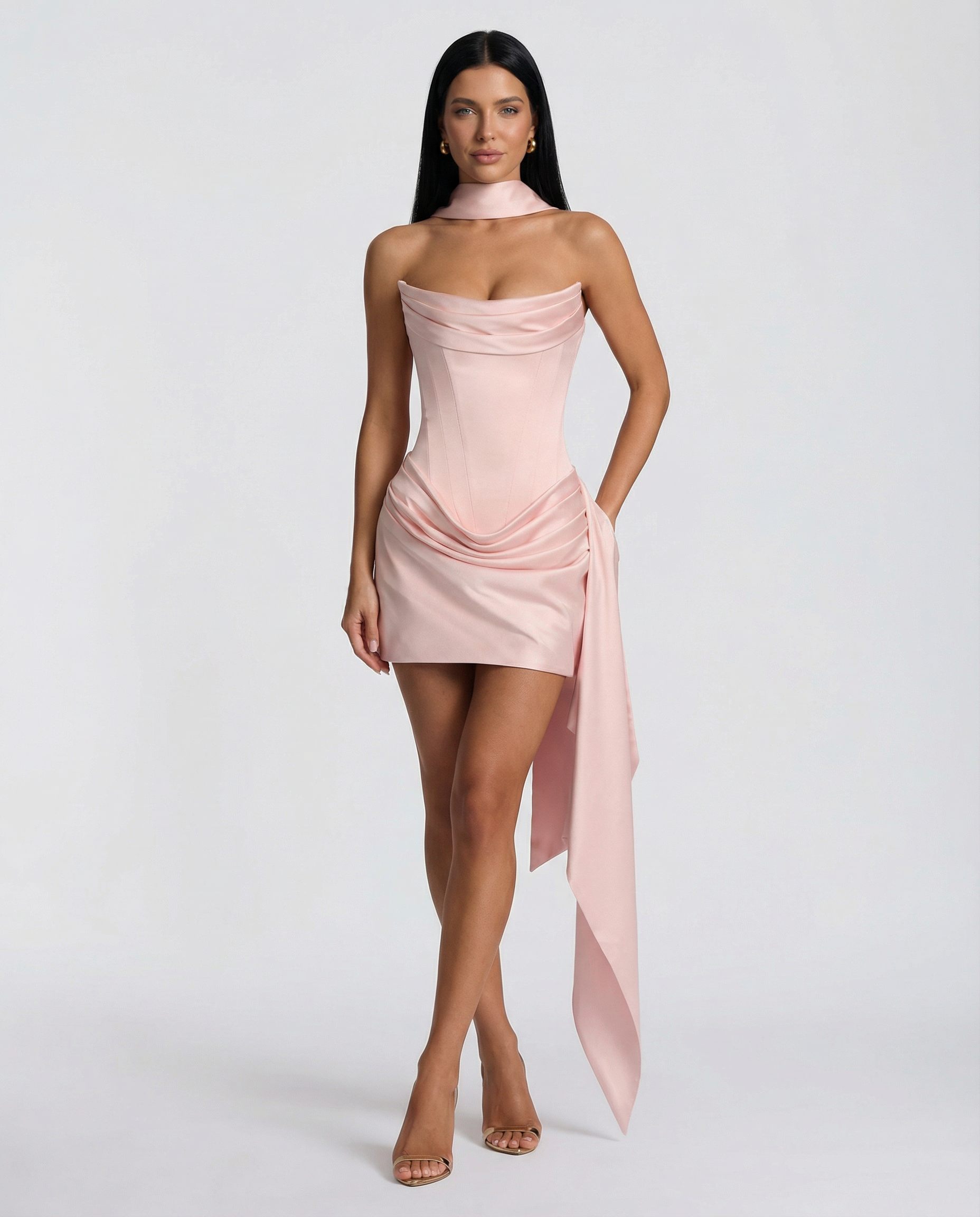 Alina | Mini Dress with Lace Corset and Draped Skirt