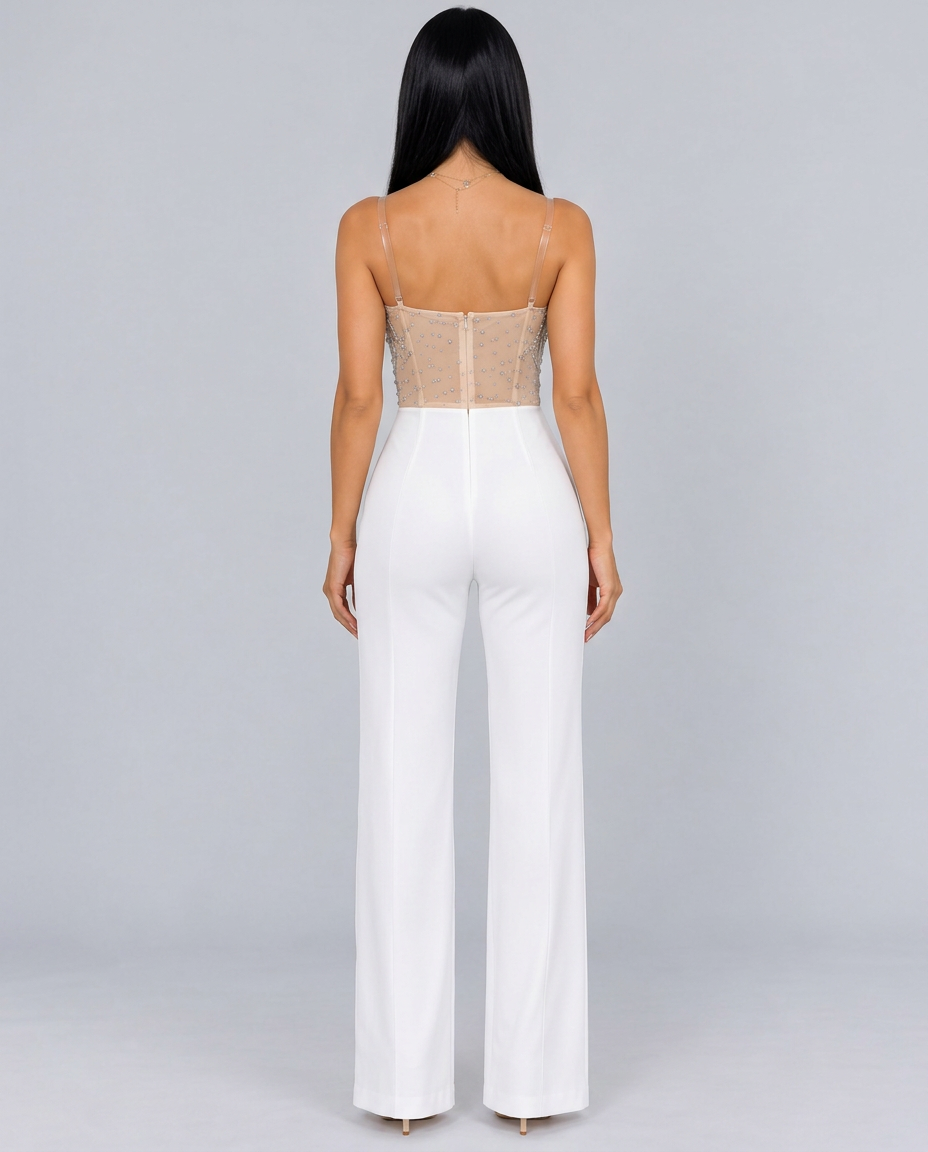 Selène | Strapless Sequin Bodice Straight Leg Jumpsuit