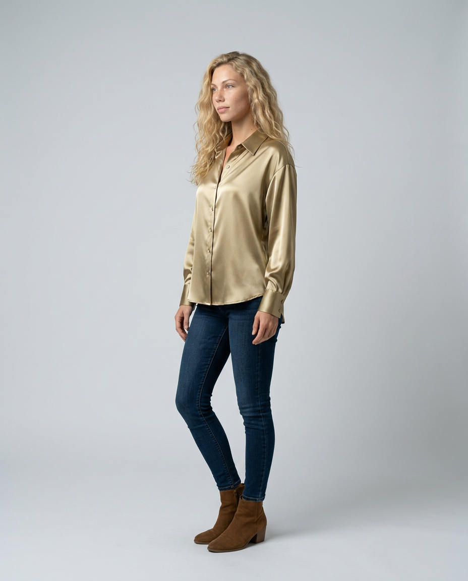 Vivelle | Satin-Look Long Sleeve Blouse