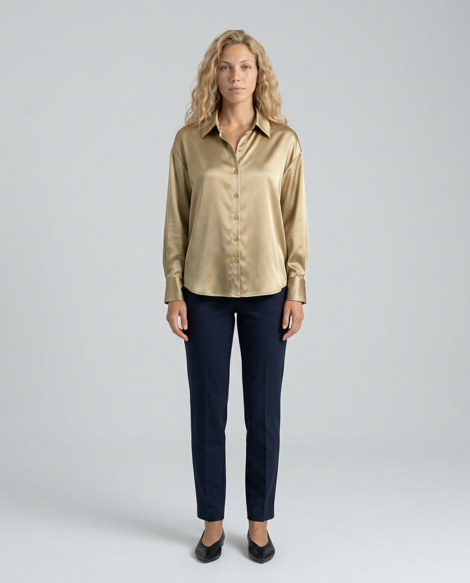 Vivelle | Satin-Look Long Sleeve Blouse