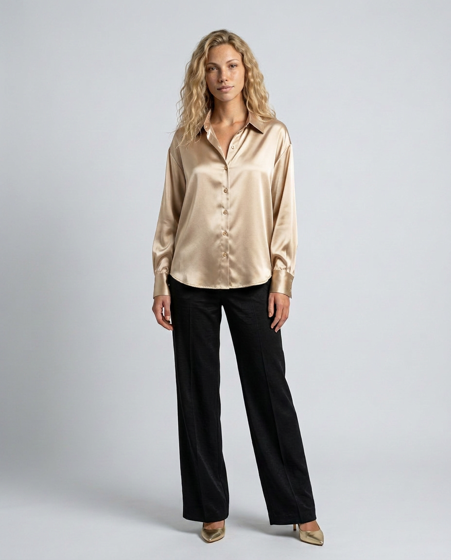 Vivelle | Satin-Look Long Sleeve Blouse