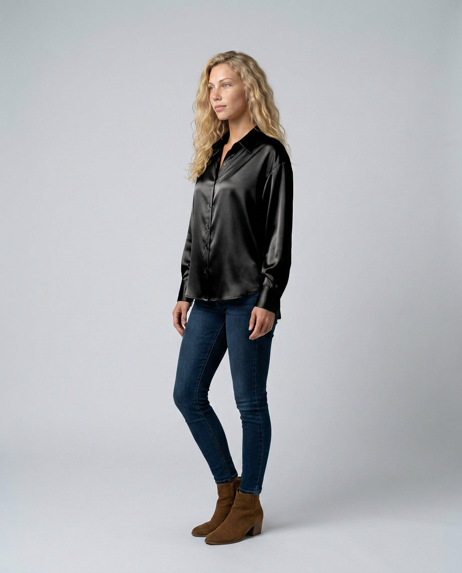 Vivelle | Satin-Look Long Sleeve Blouse