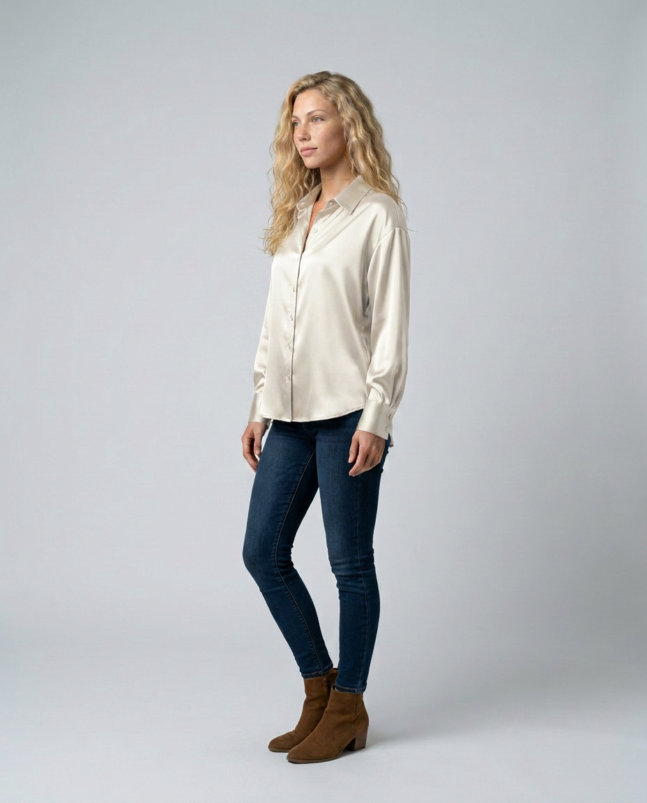 Vivelle | Satin-Look Long Sleeve Blouse