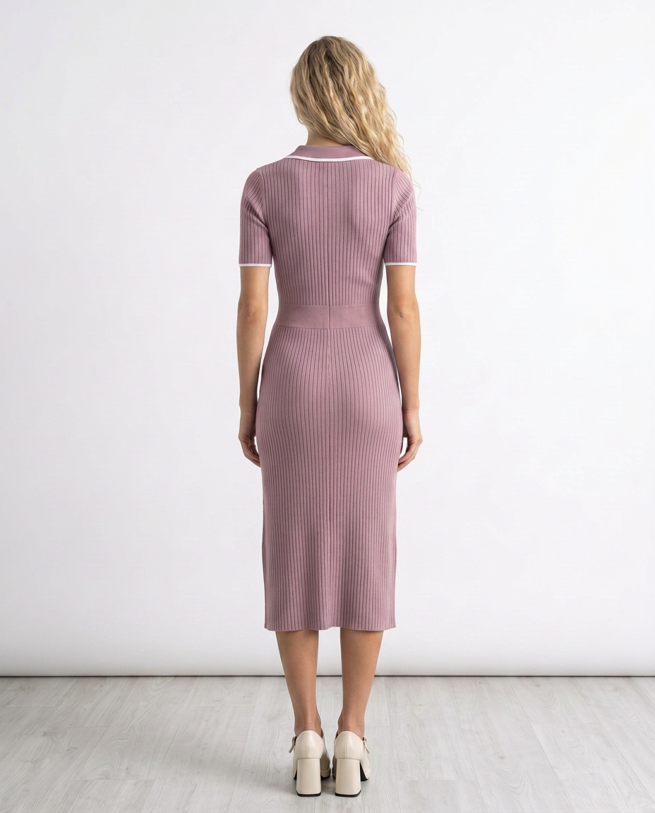 Gracine | Polo Collar Knitted Midi Dress