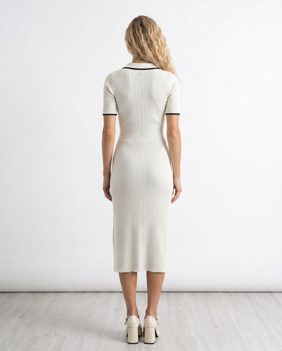Gracine | Polo Collar Knitted Midi Dress