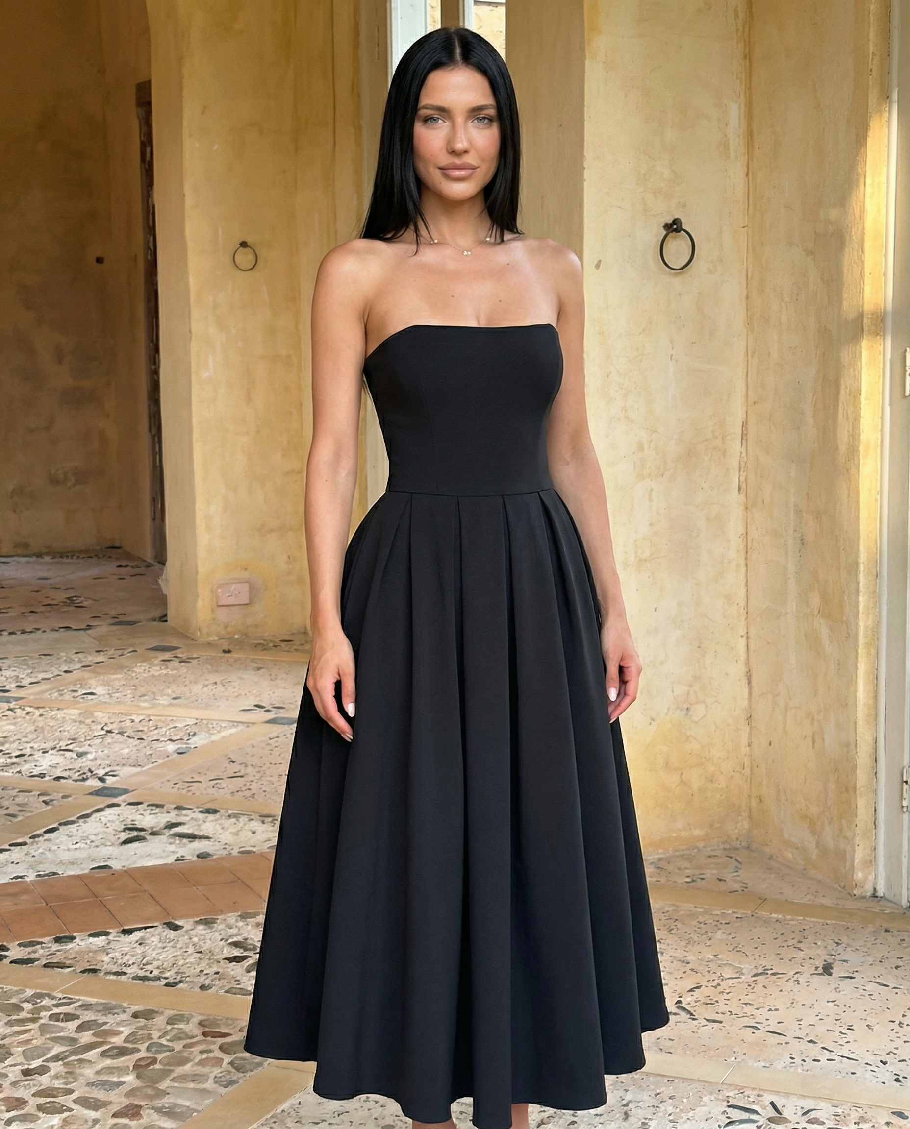 Ainsley | Midi Dress with Strapless Full Skirt