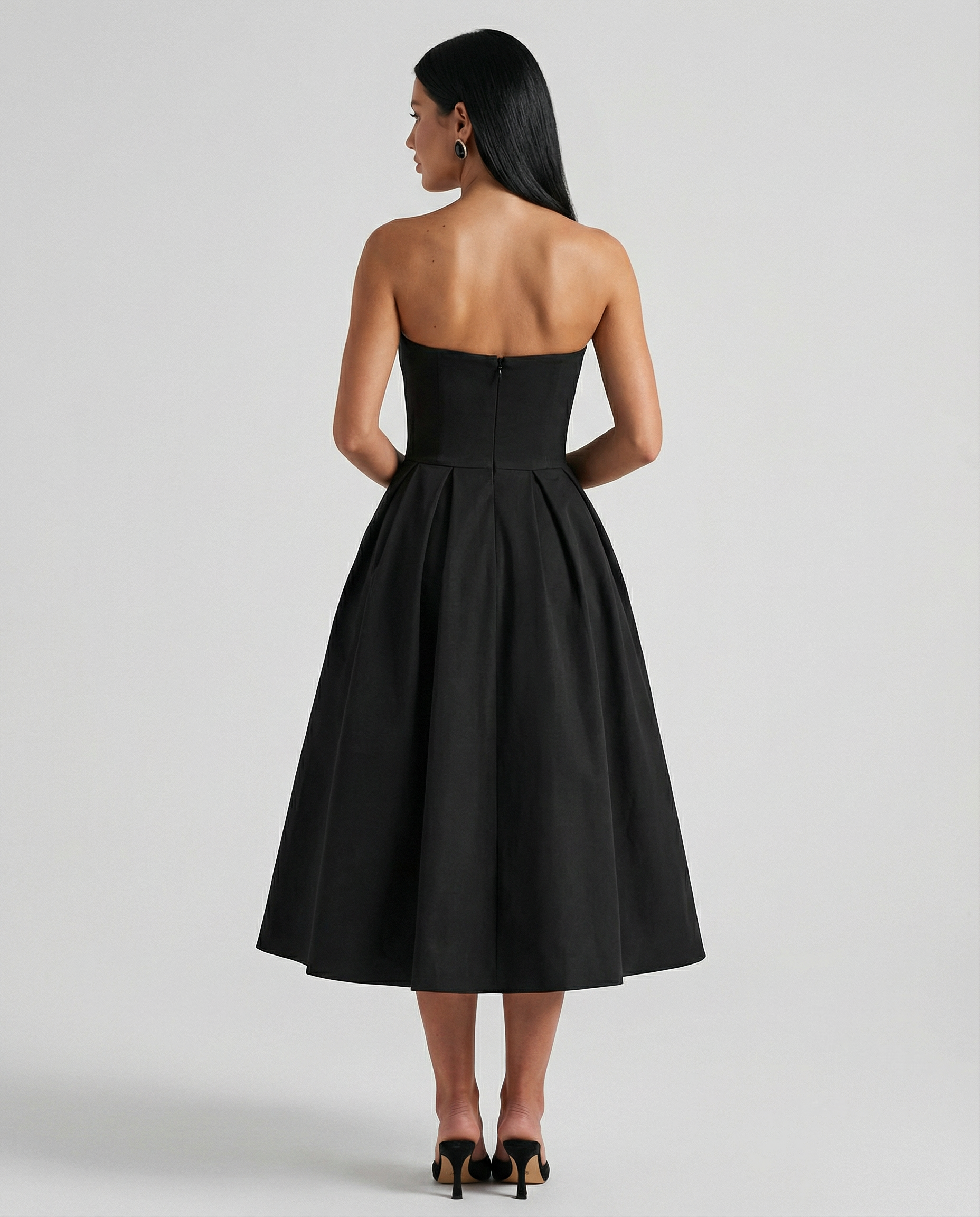 Ainsley | Midi Dress with Strapless Full Skirt