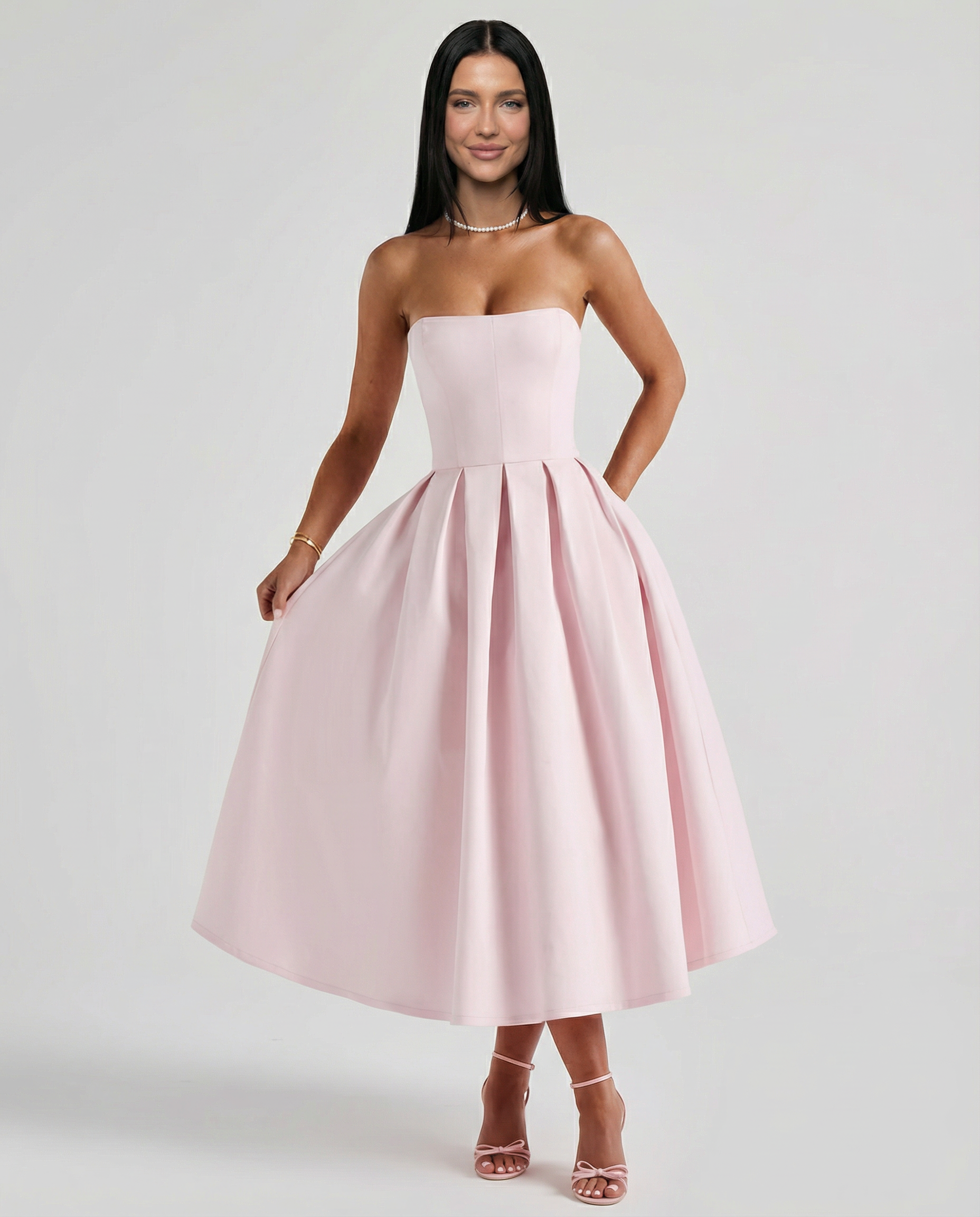 Ainsley | Midi Dress with Strapless Full Skirt