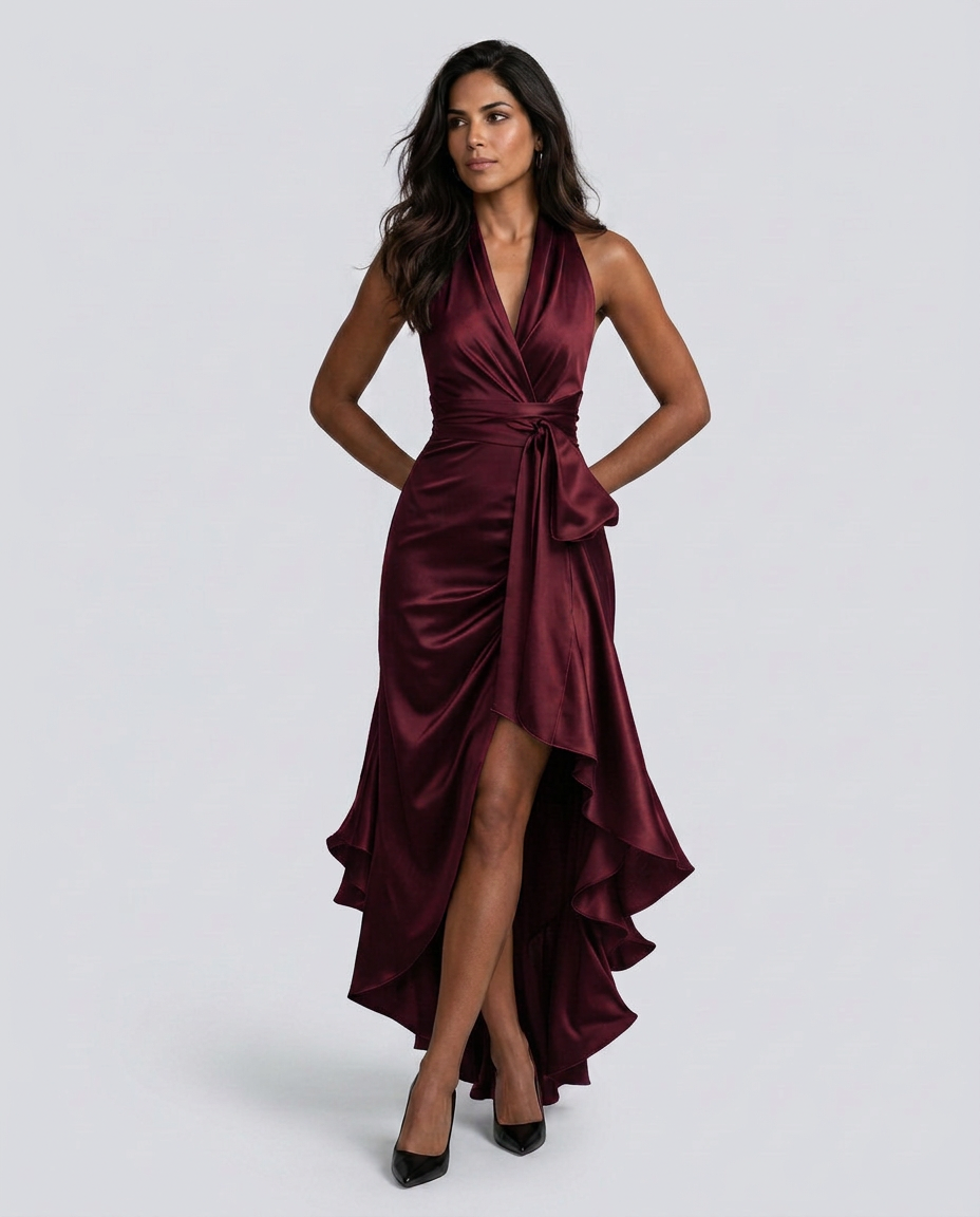 Beatrix | Halter Neck Satin-Look Maxi Dress