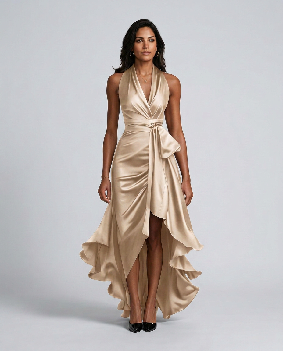 Beatrix | Halter Neck Satin-Look Maxi Dress