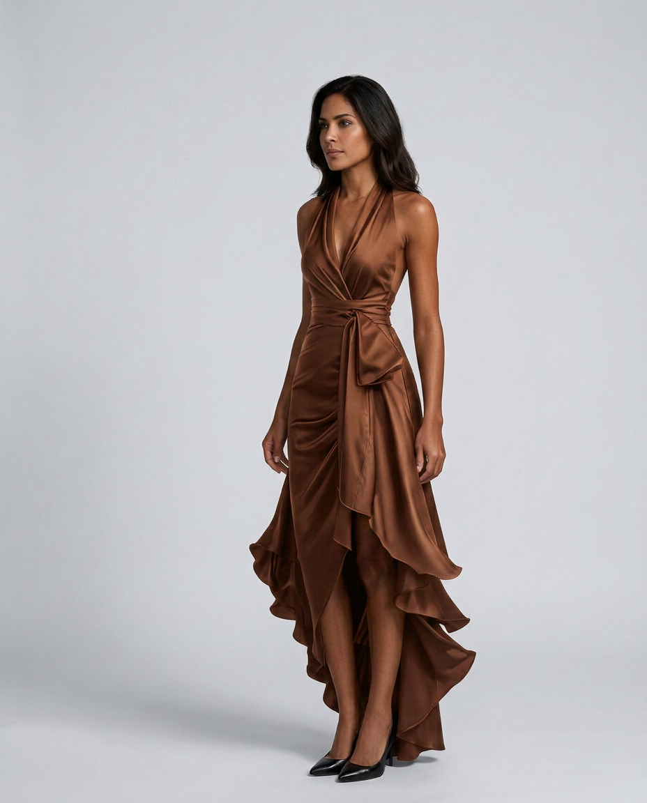 Beatrix | Halter Neck Satin-Look Maxi Dress