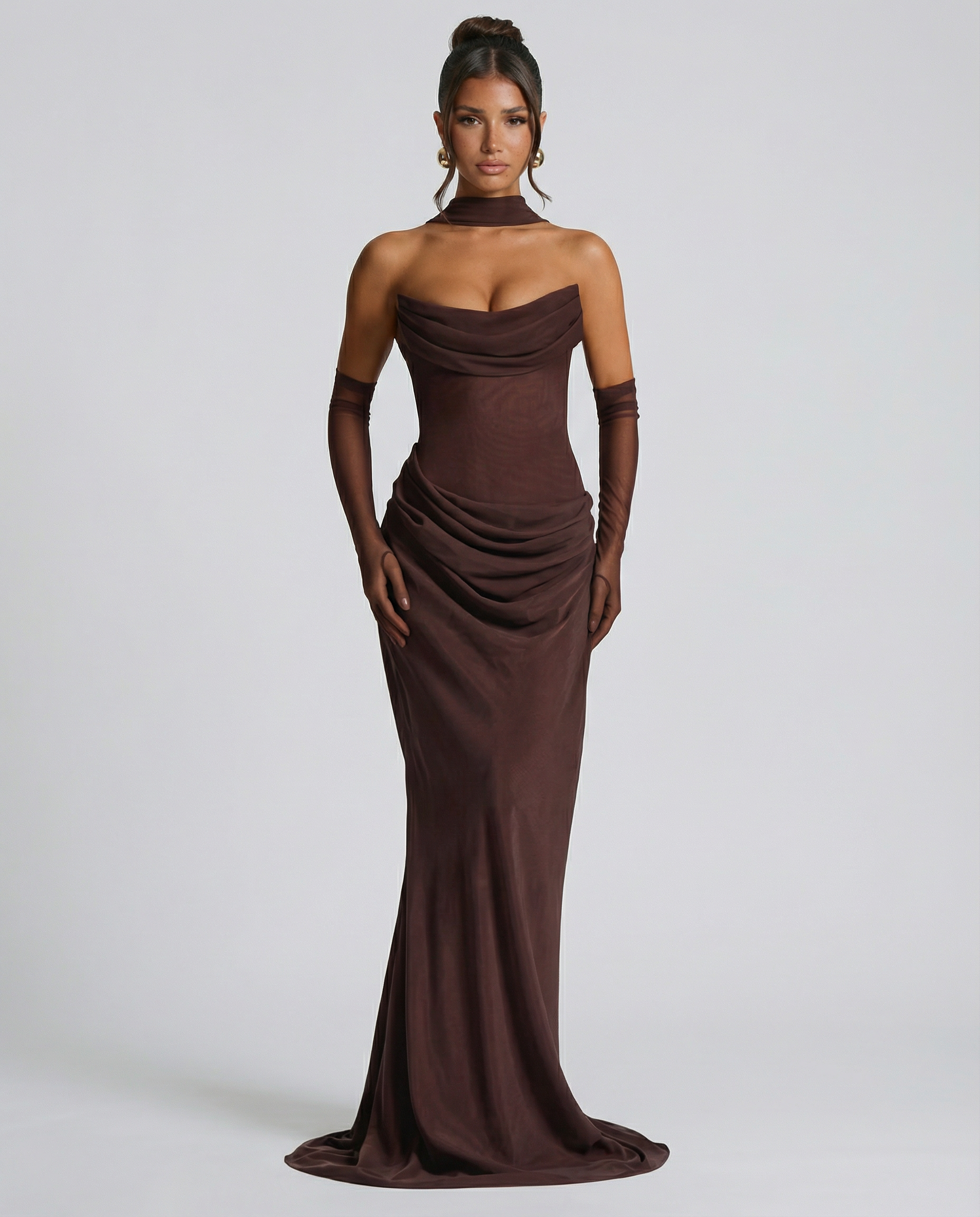 Aaliyah | Maxi Dress with Strapless Corset and Choker Scarf