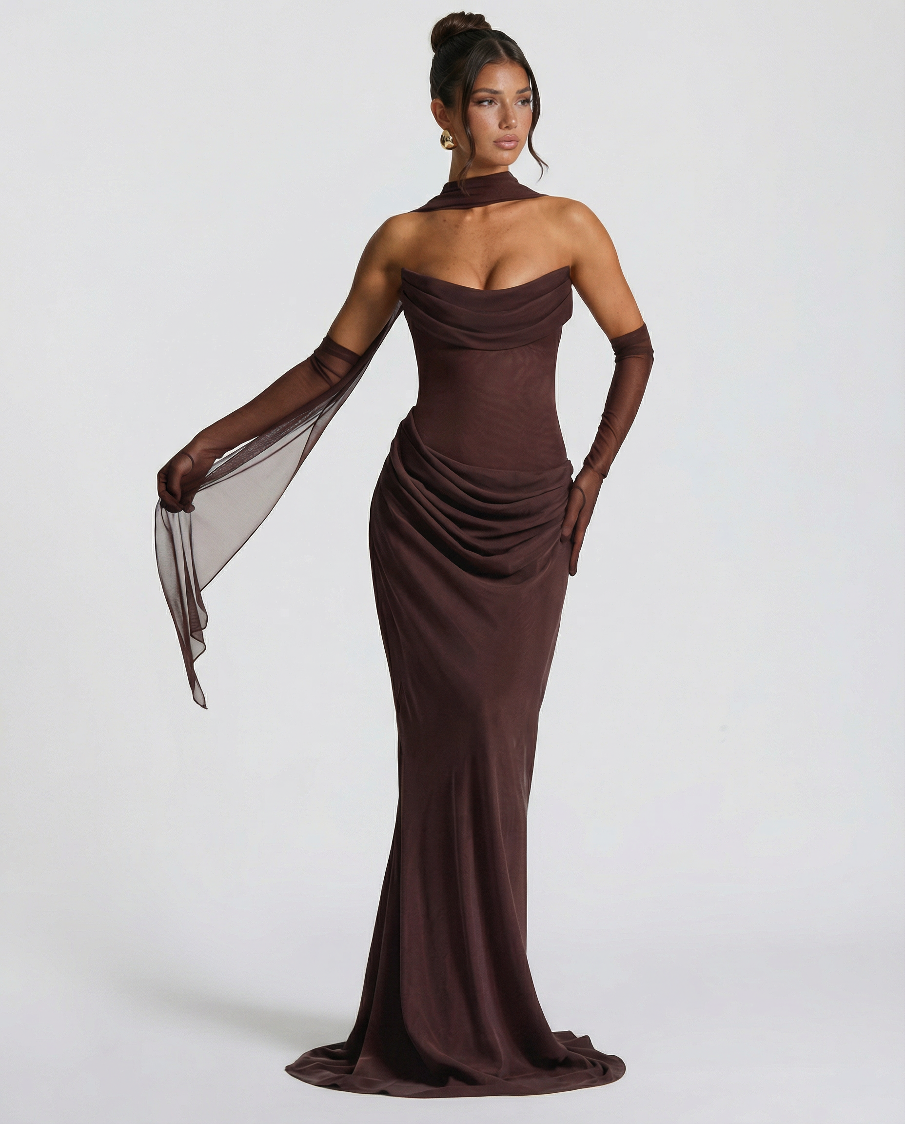 Aaliyah | Maxi Dress with Strapless Corset and Choker Scarf