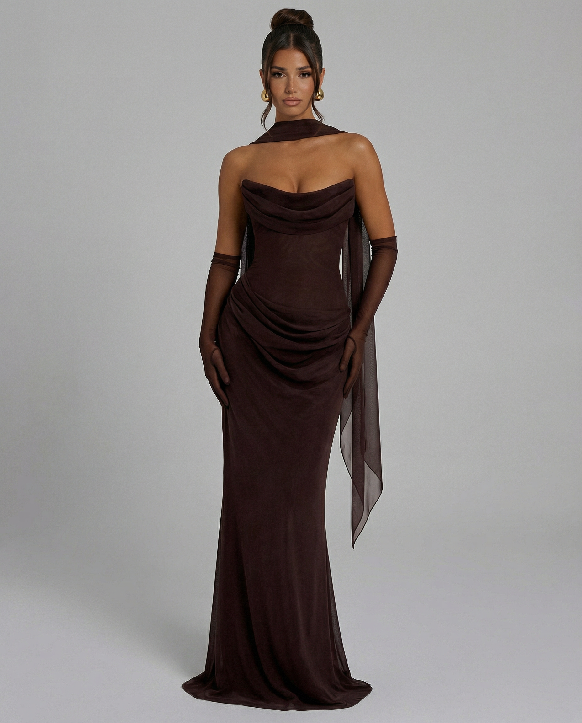 Aaliyah | Maxi Dress with Strapless Corset and Choker Scarf