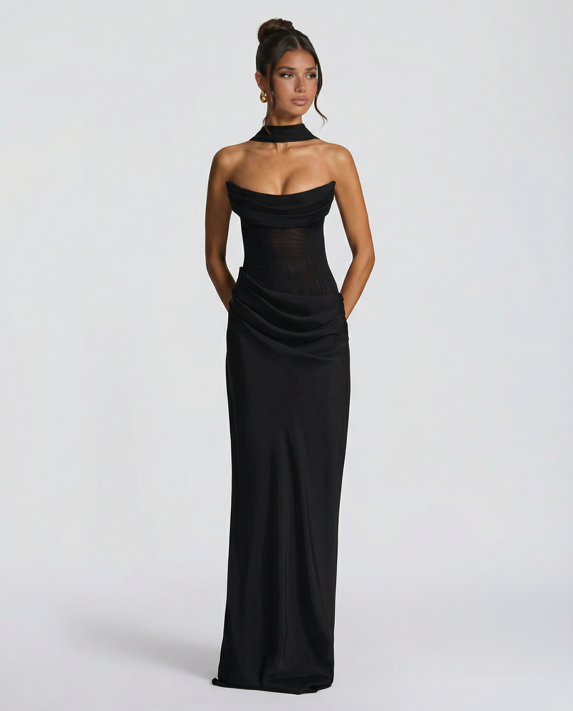 Aaliyah | Maxi Dress with Strapless Corset and Choker Scarf
