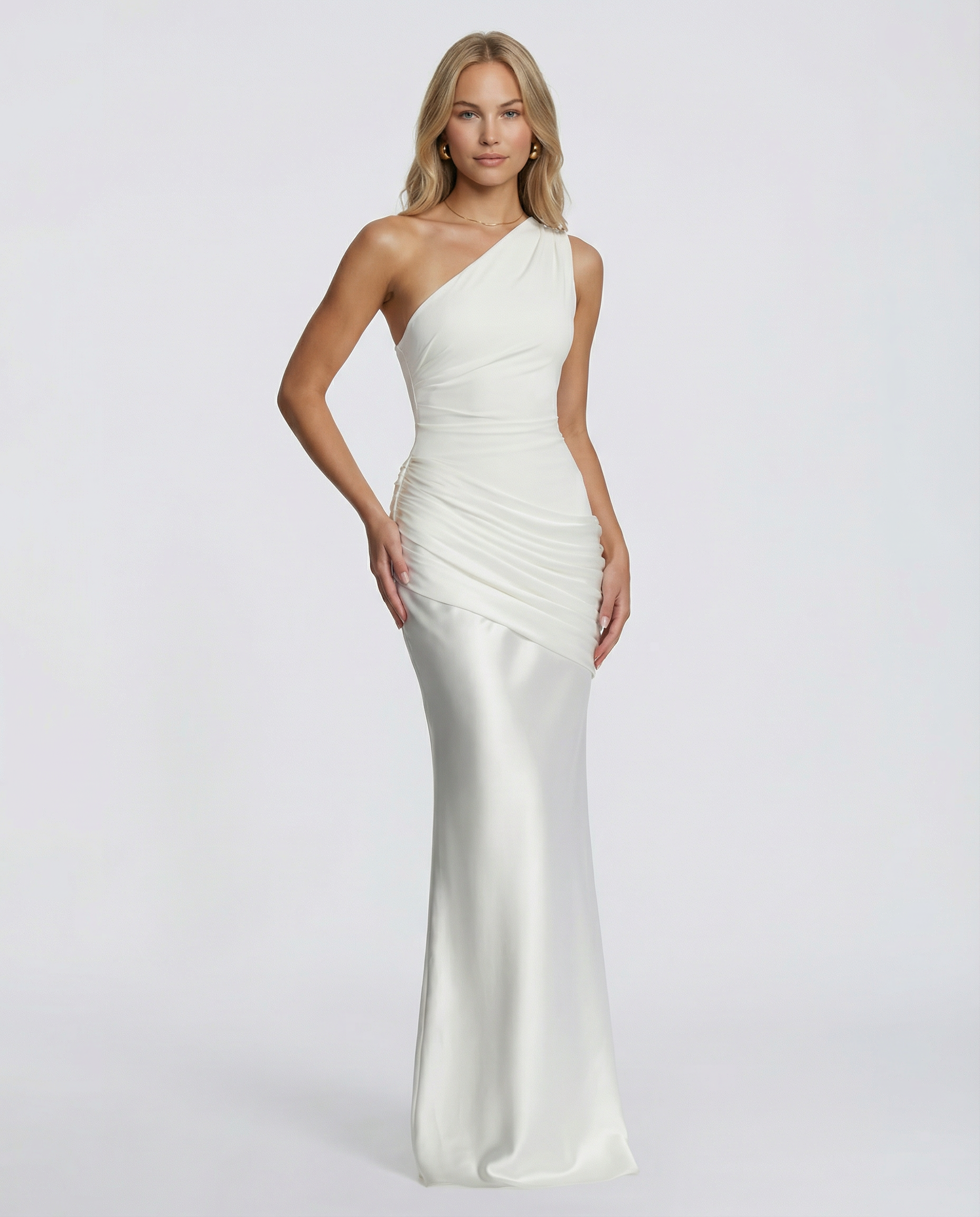 Alyssa | Maxi Dress with One-Shoulder Satin Drape