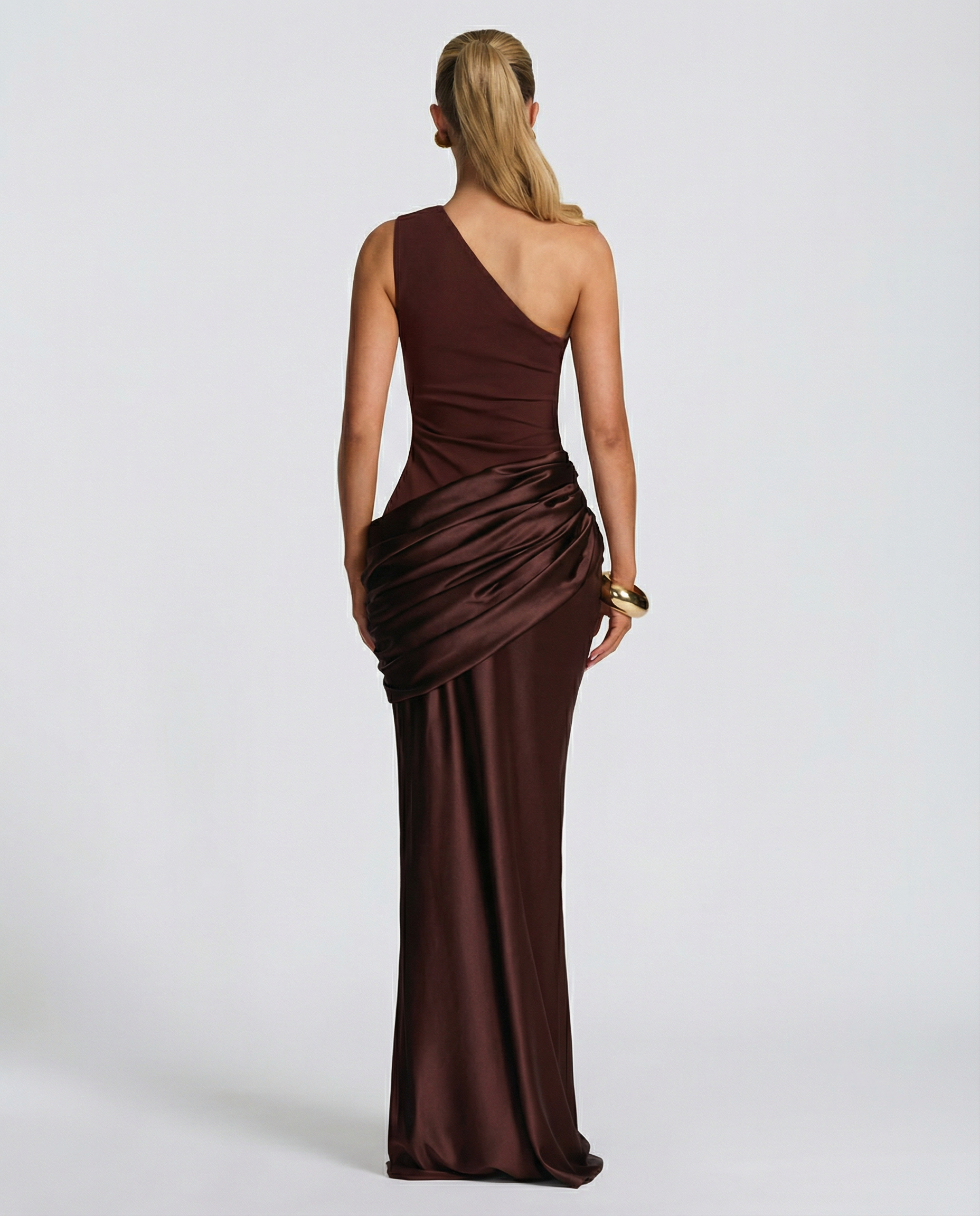 Alyssa | Maxi Dress with One-Shoulder Satin Drape