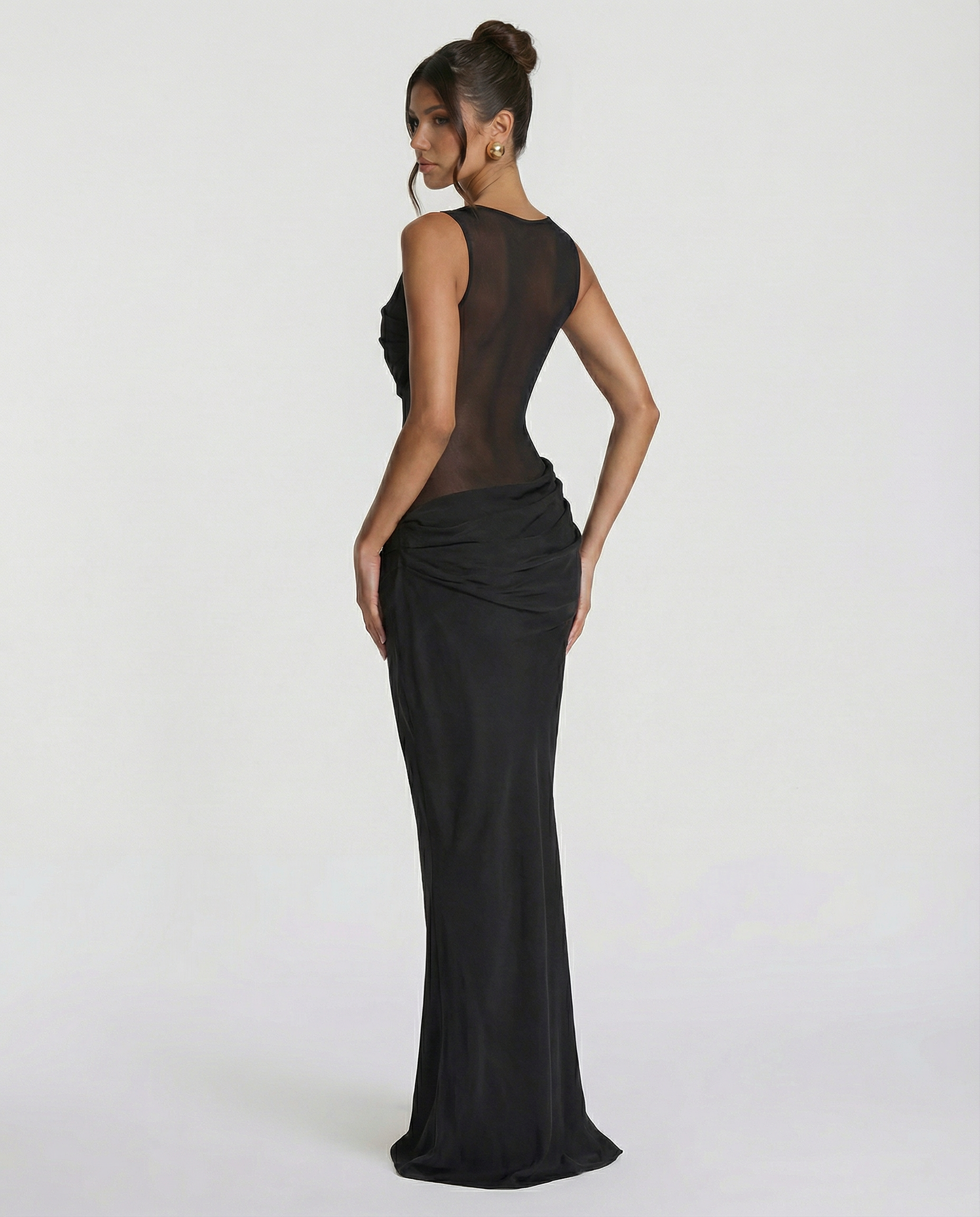 Olivia | Maxi Dress with Sheer Panel and Ruched Skirt