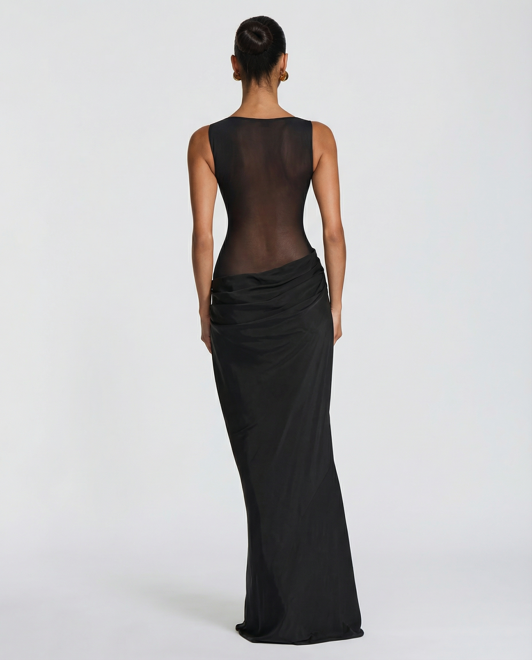 Olivia | Maxi Dress with Sheer Panel and Ruched Skirt