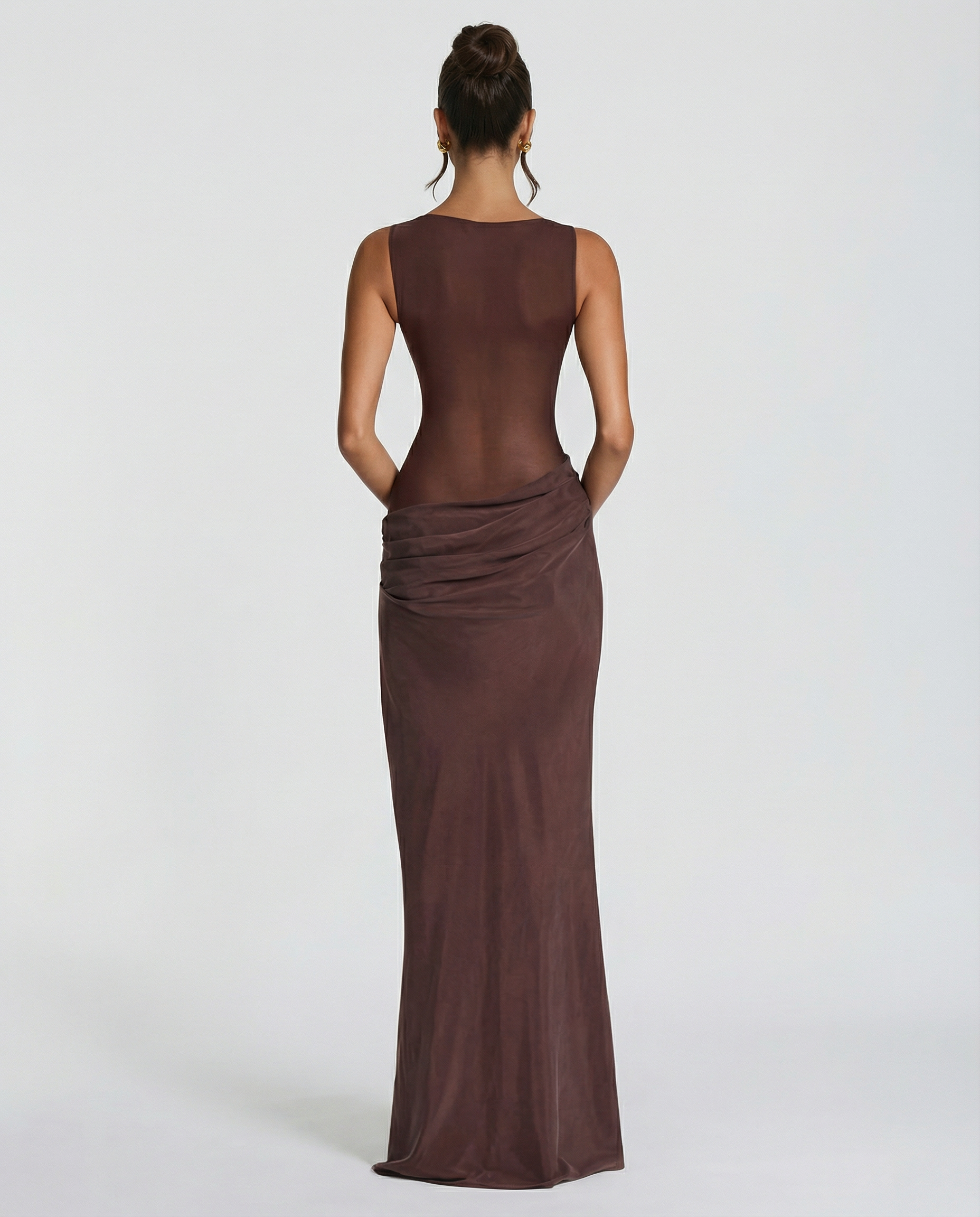 Olivia | Maxi Dress with Sheer Panel and Ruched Skirt