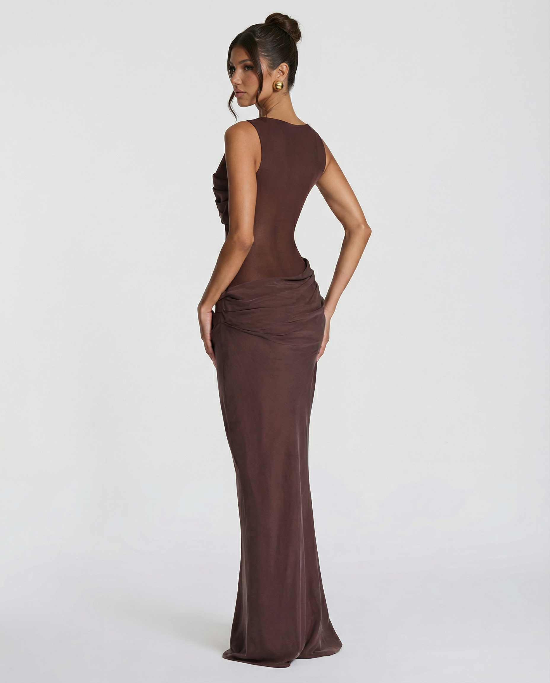 Olivia | Maxi Dress with Sheer Panel and Ruched Skirt