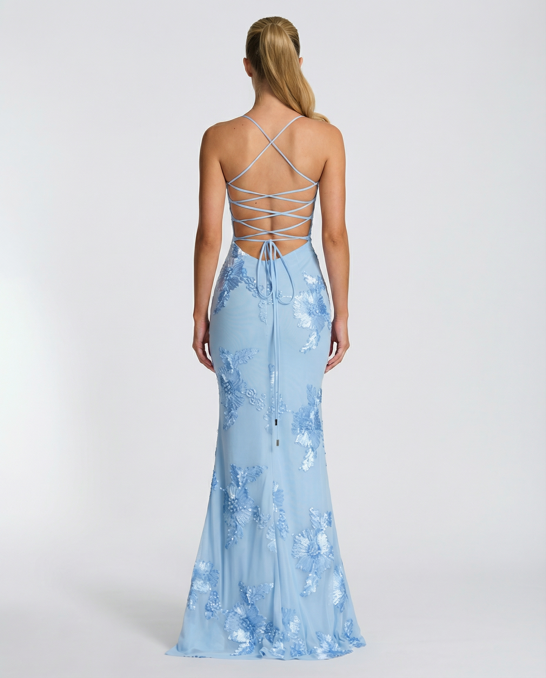 Angela | Maxi Dress with Floral Appliqué and Lace-Up Back