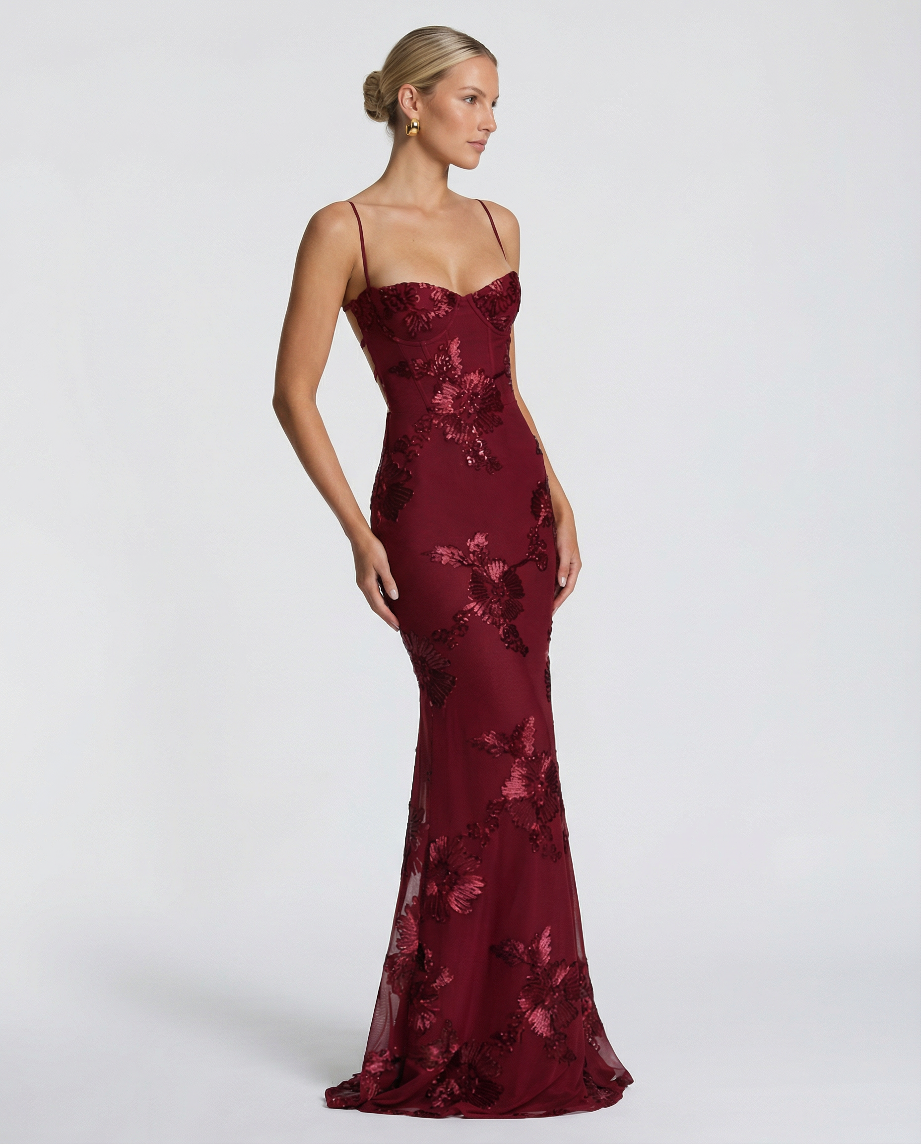 Angela | Maxi Dress with Floral Appliqué and Lace-Up Back