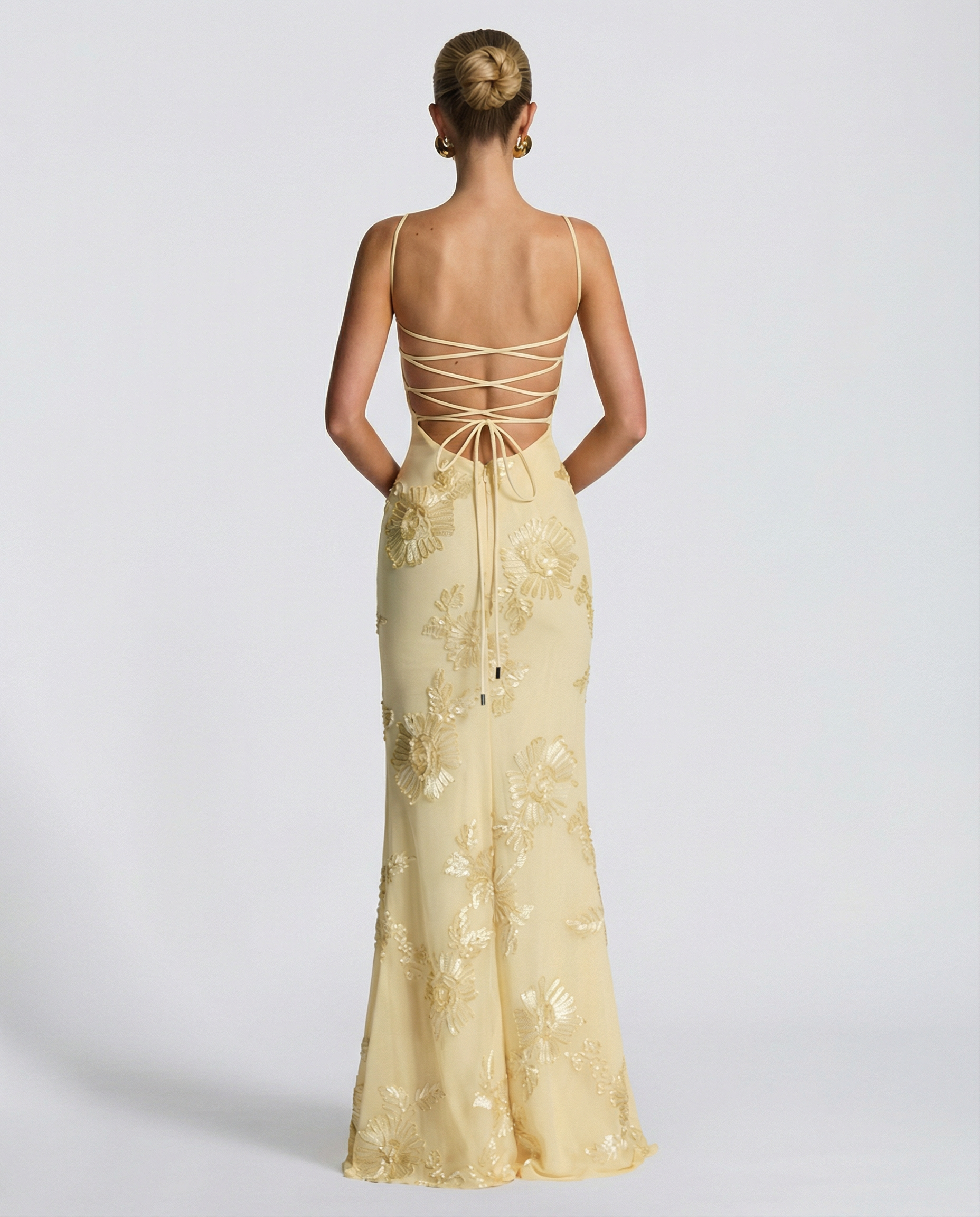Angela | Maxi Dress with Floral Appliqué and Lace-Up Back
