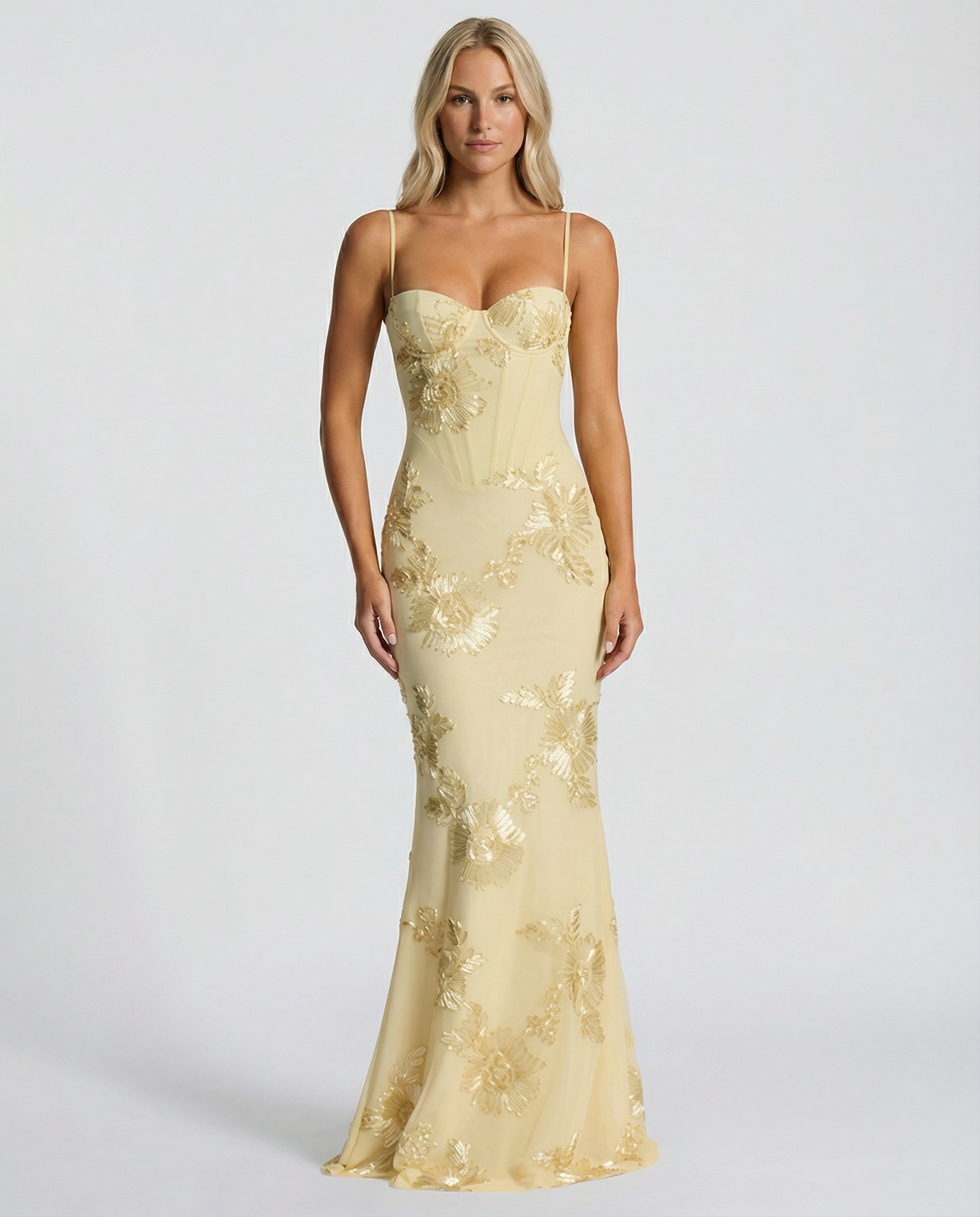 Angela | Maxi Dress with Floral Appliqué and Lace-Up Back