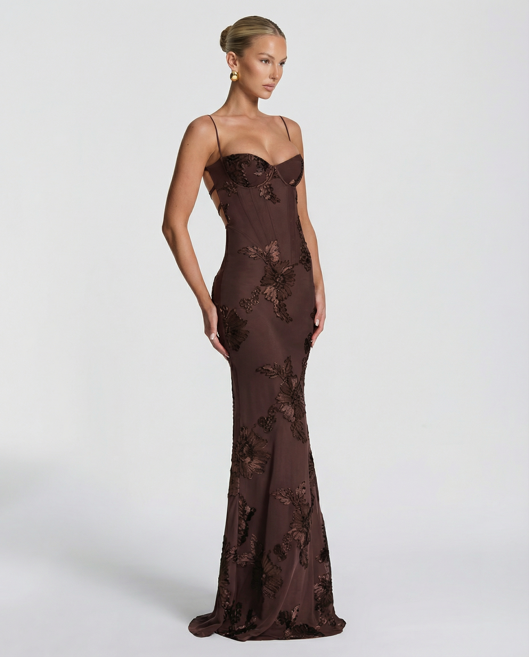 Angela | Maxi Dress with Floral Appliqué and Lace-Up Back