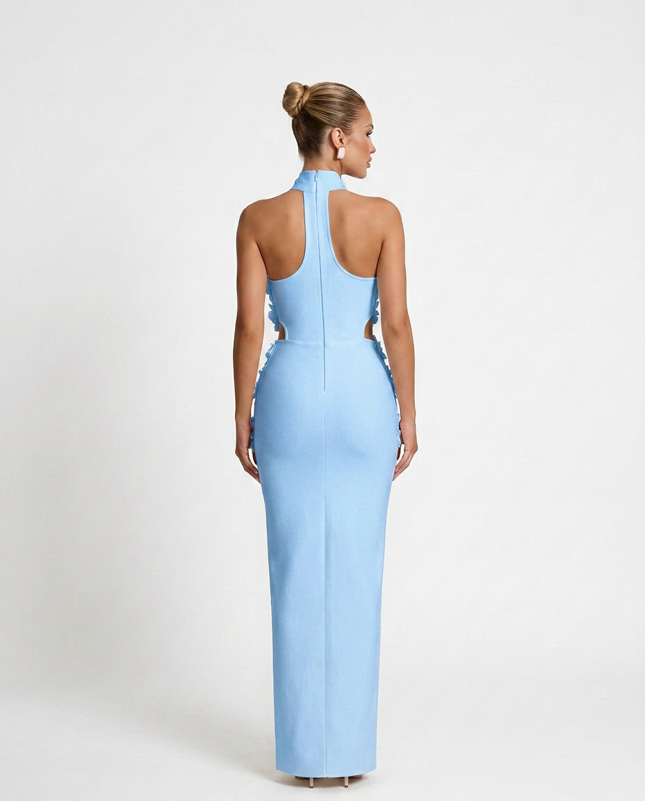 Kira | 3D Floral Halter Neck Bandage Maxi Dress